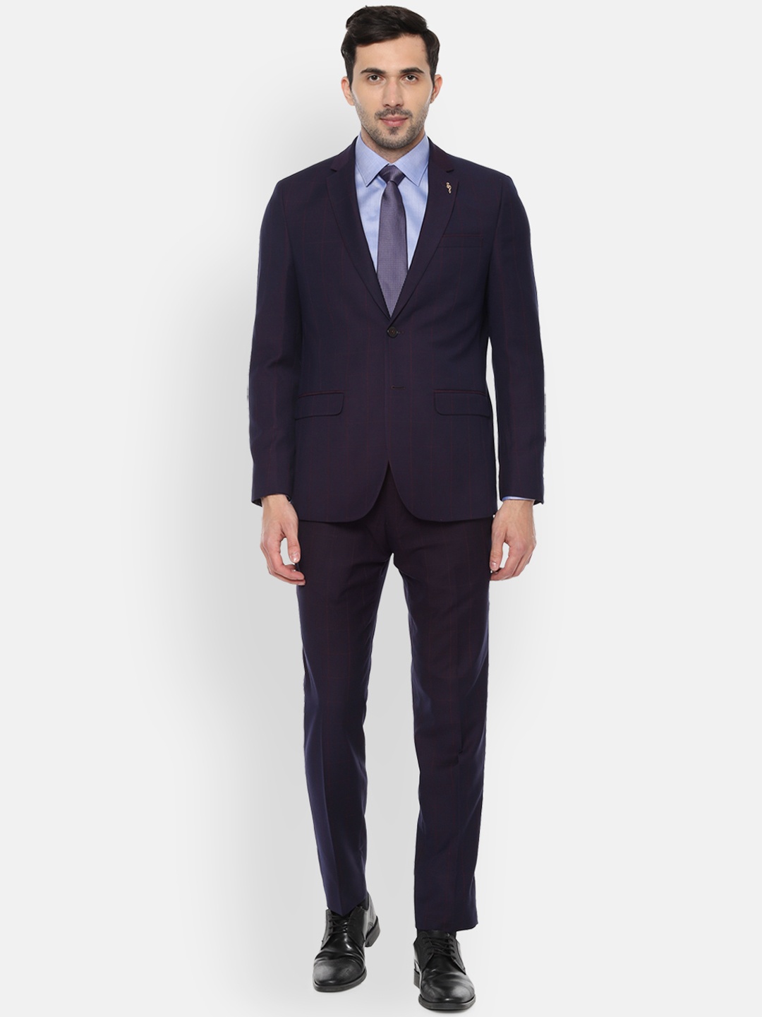

Van Heusen Men Navy Blue & Red Checked Slim-Fit Single-Breasted Suit