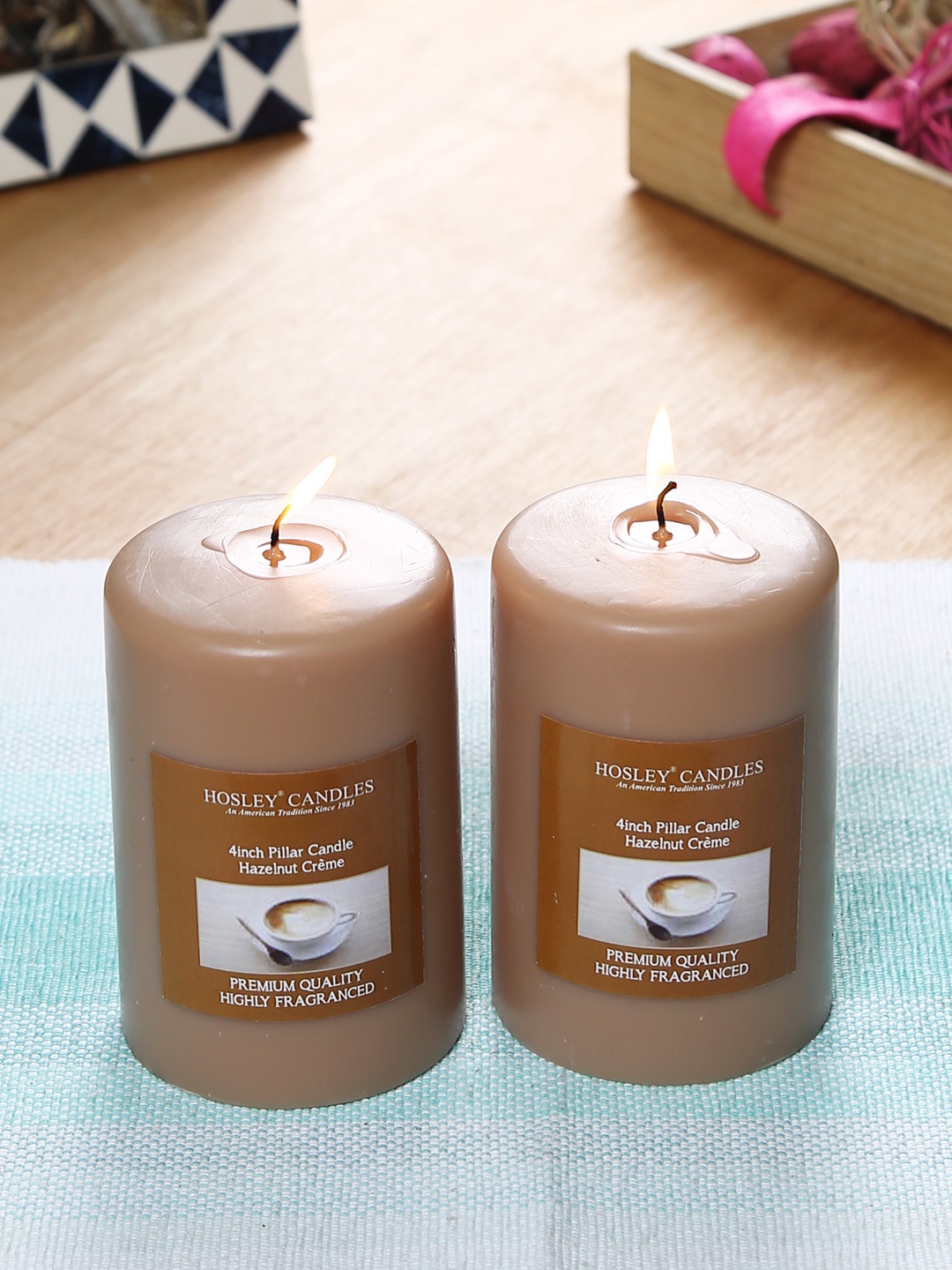 

HOSLEY Set of 2 Brown Solid Hazelnut Creme Pillar Candles