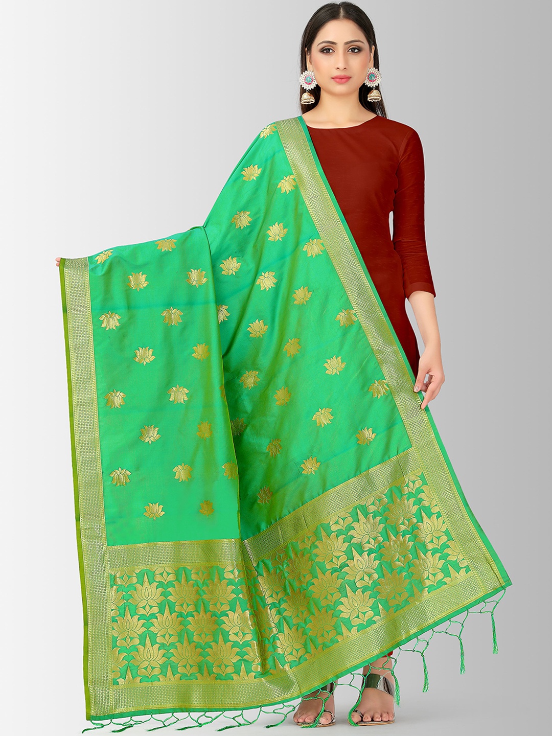 

MIMOSA Green & Gold-Toned Woven Design Dupatta