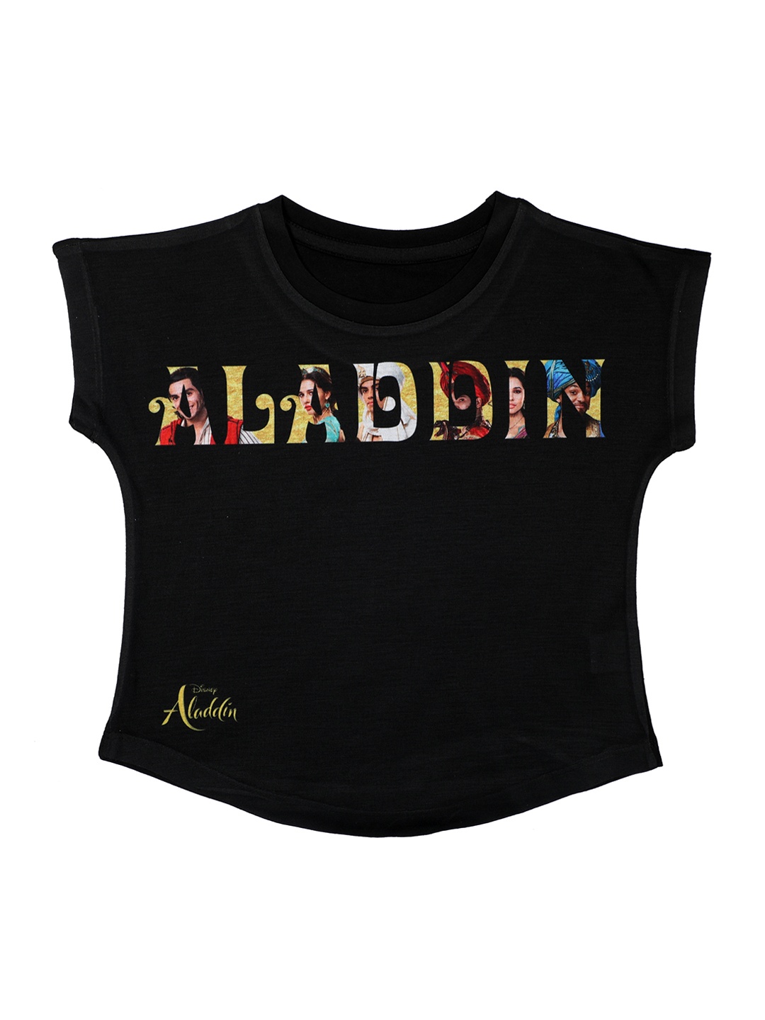 

Disney by Wear Your Mind Girls Black Aladdin Printed Round Neck T-shirt