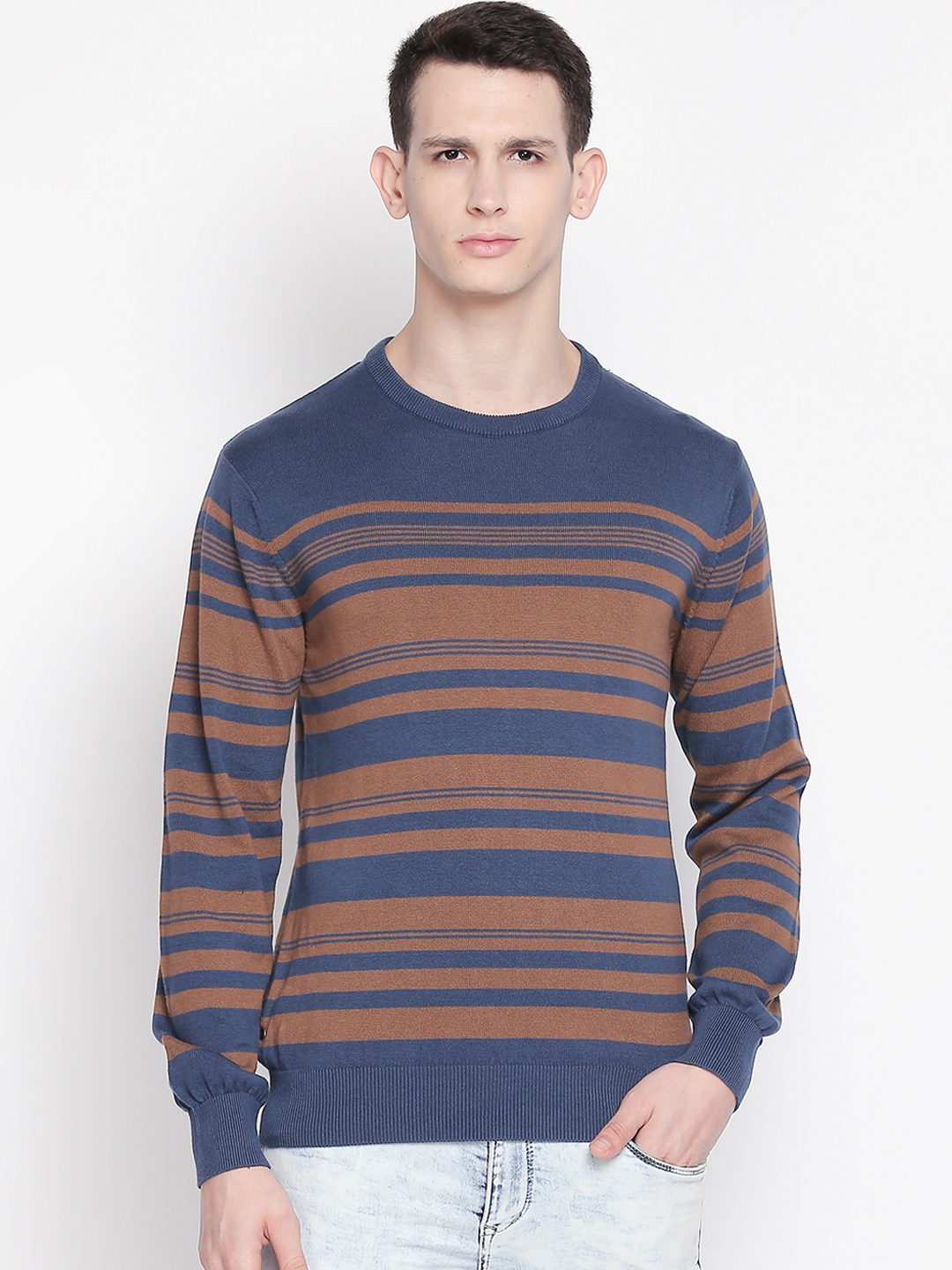 

BYFORD by Pantaloons Men Brown & Blue Striped Sweater