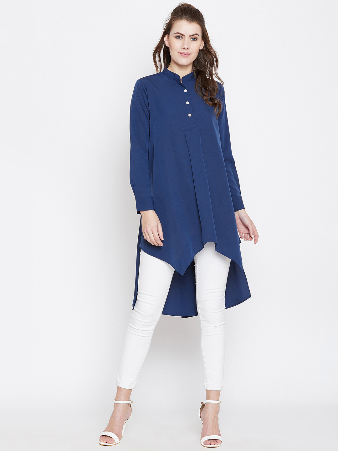 

Berrylush Women Blue Solid High-Low Top