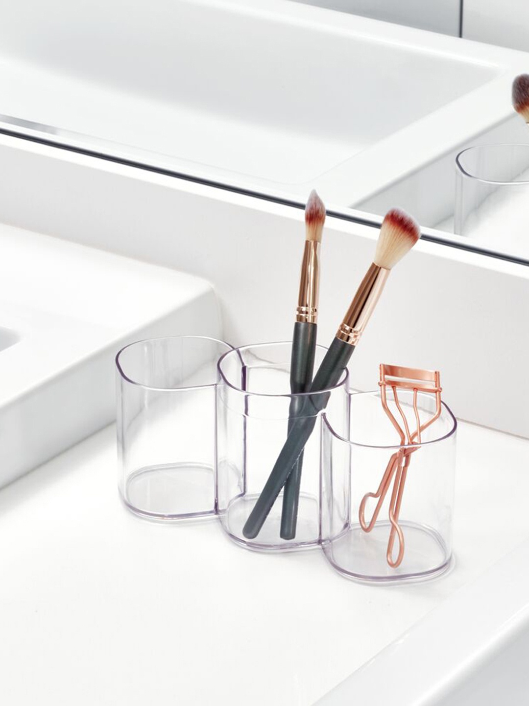 

INTERDESIGN White Solid Clarity Cosmetic Trio Cup