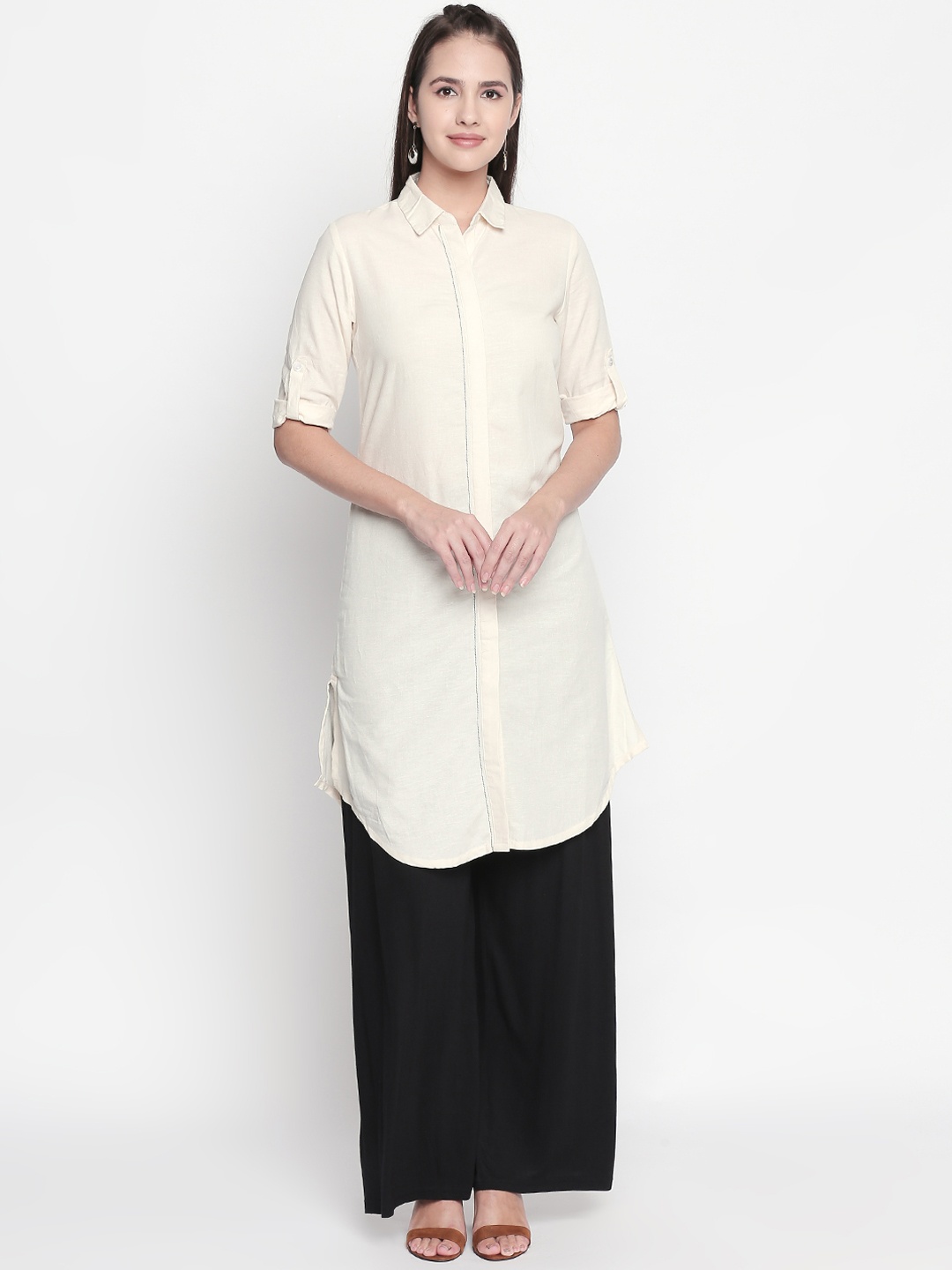 

RANGMANCH BY PANTALOONS Women Off-White Solid Pathani Kurta