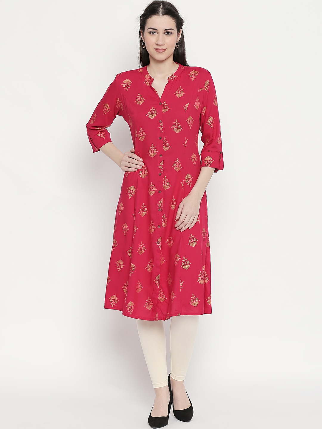 

RANGMANCH BY PANTALOONS Women Magenta Printed A-Line Kurta