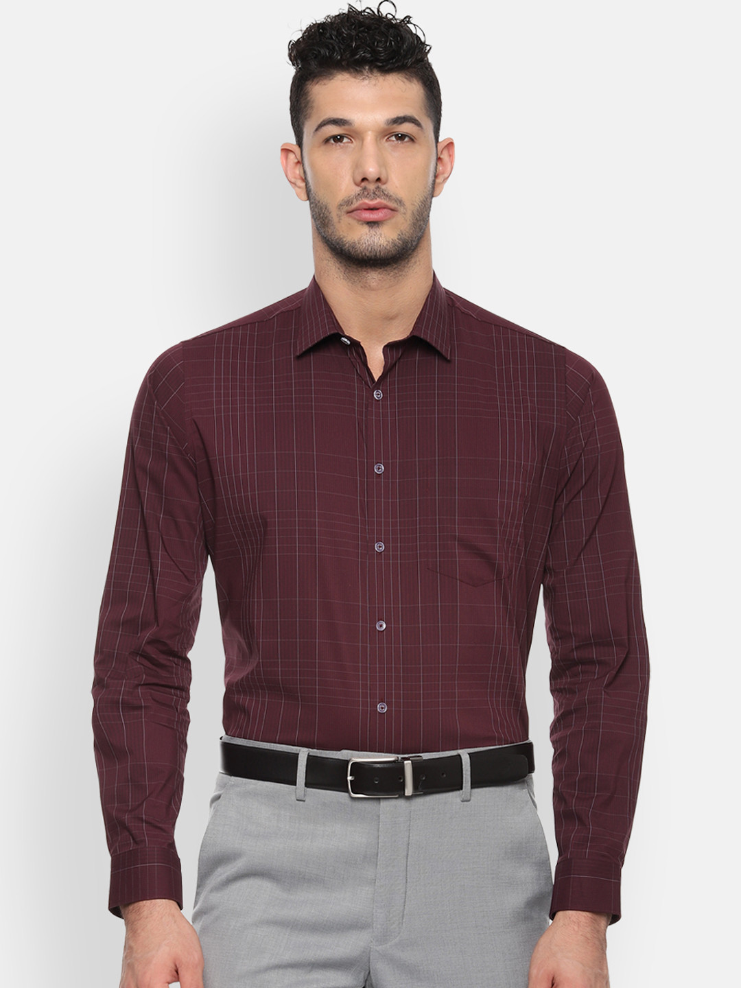 

Van Heusen Men Maroon Slim Fit Checked Formal Shirt