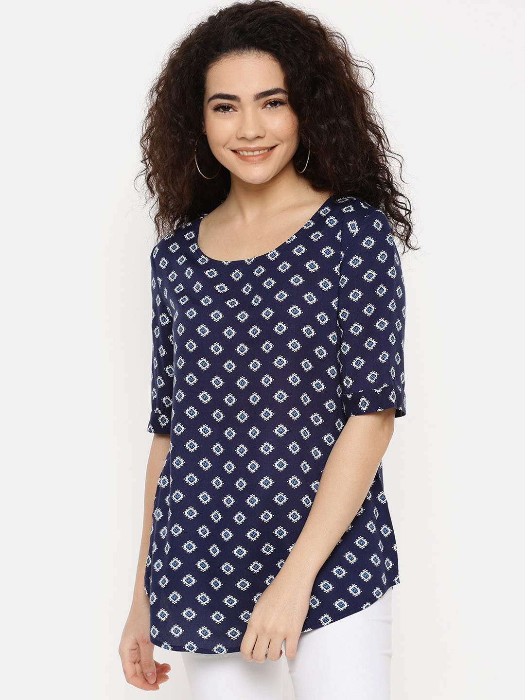 

IDK Women Navy Blue Printed Top