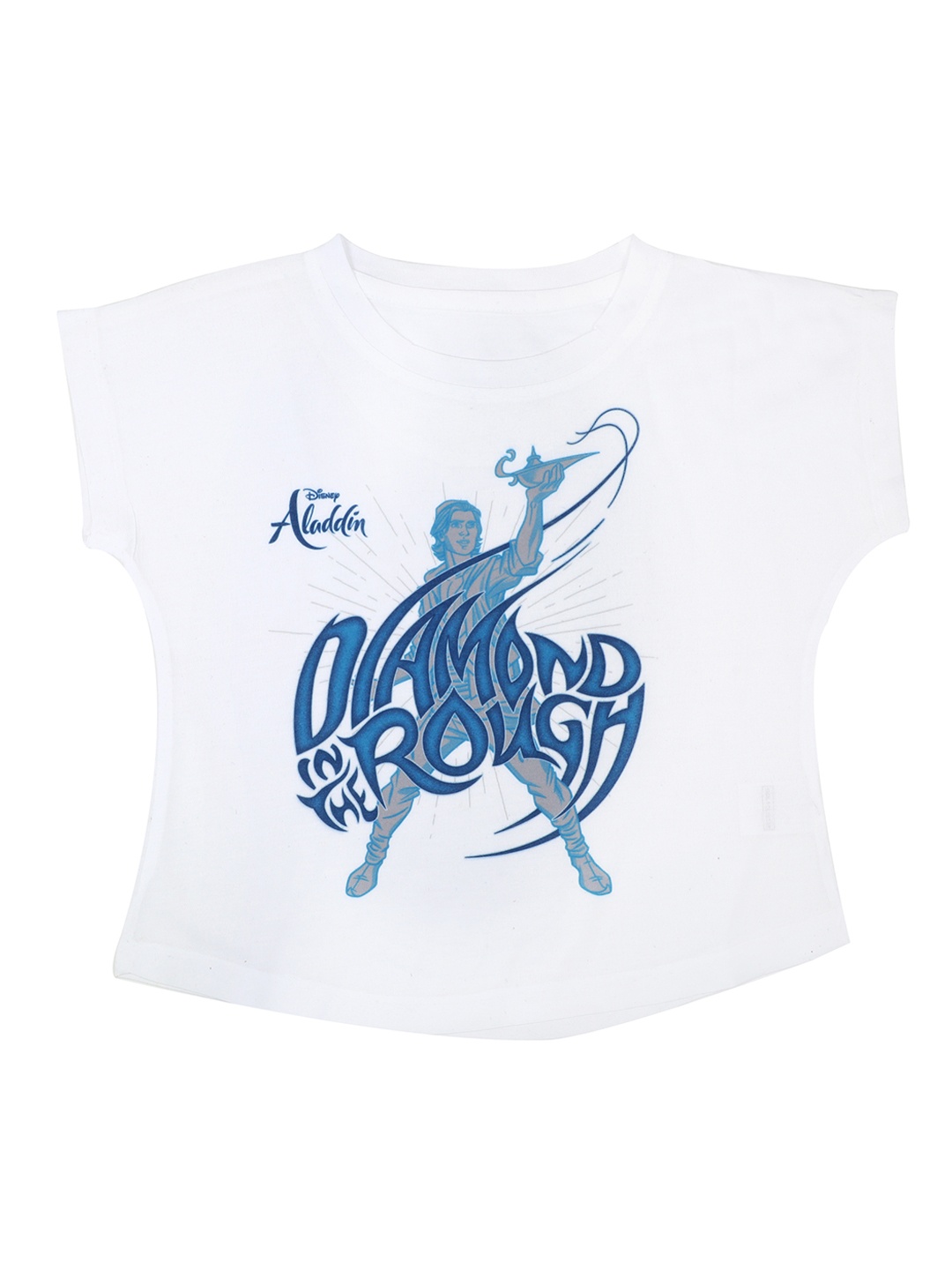 

Disney by Wear Your Mind Girls White & Blue Printed Round Neck T-shirt