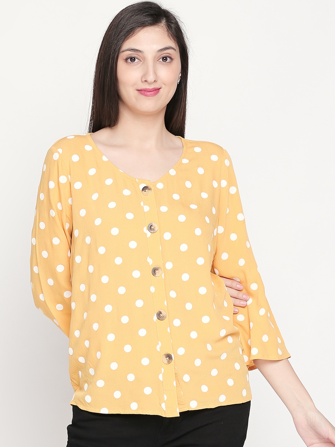 

Honey by Pantaloons Women Mustard Yellow & White Printed Top