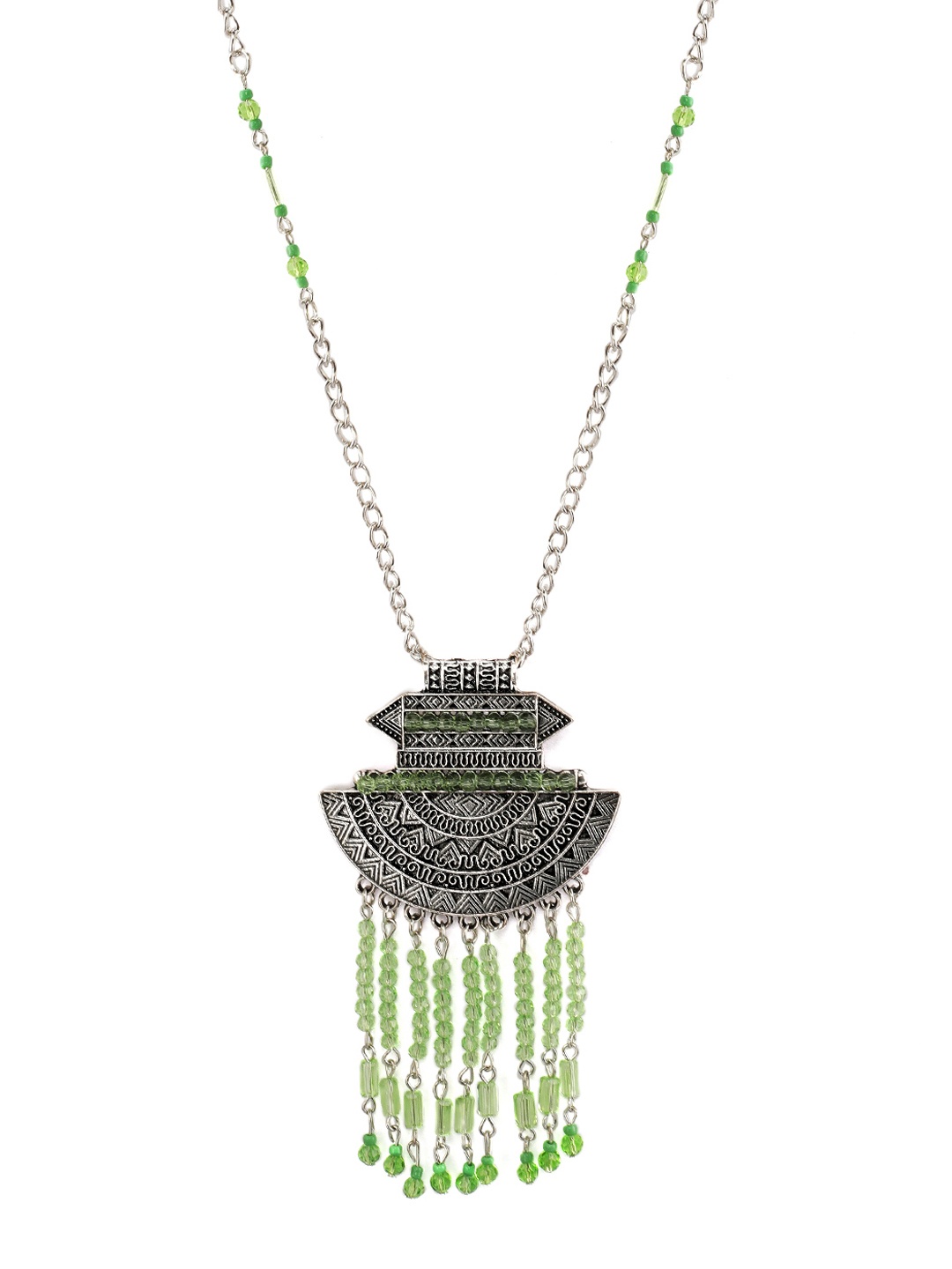 

Rubans Oxidised Green Beads Necklace, Silver