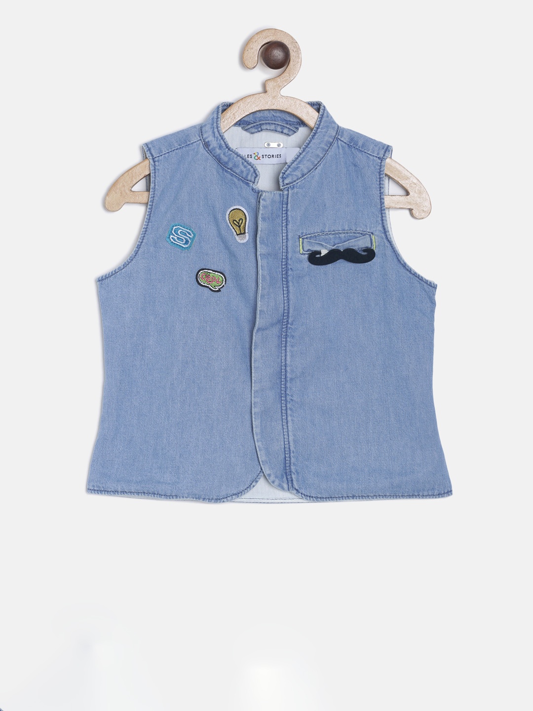 

TALES & STORIES Boys Light Blue Solid Denim Waistcoat