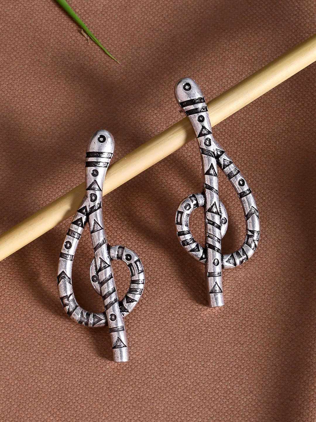 

Voylla Silver-Plated & Black Oxidised Quirky Drop Earrings