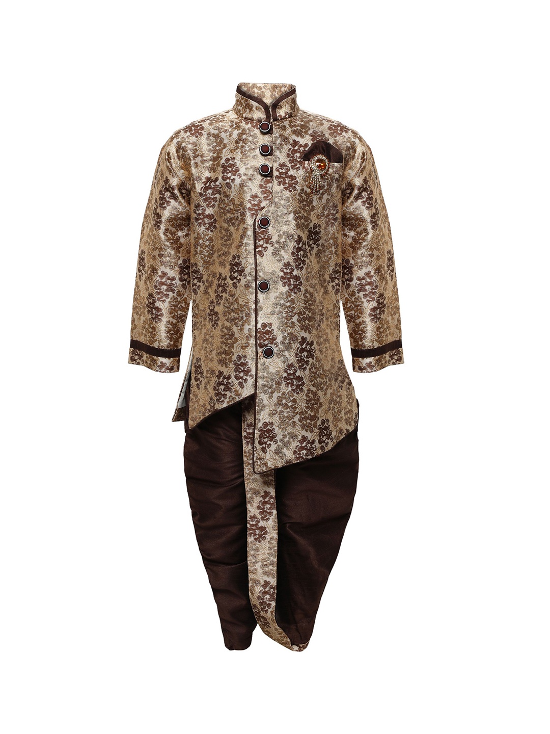 

Aj DEZInES Boys Brown Silk Woven Design Sherwani Set