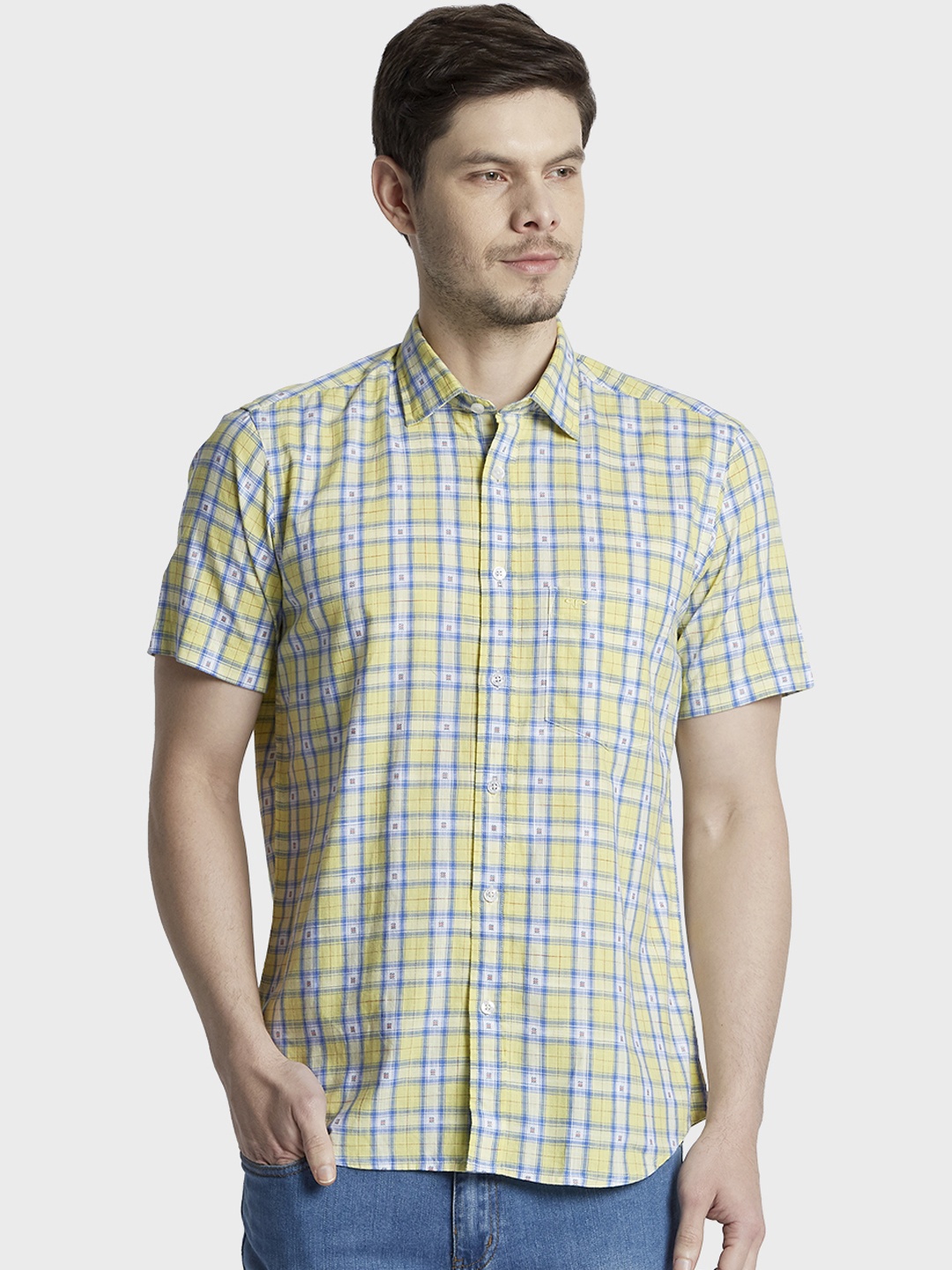 

ColorPlus Men Yellow & Blue Tailored Fit Checked Casual Shirt