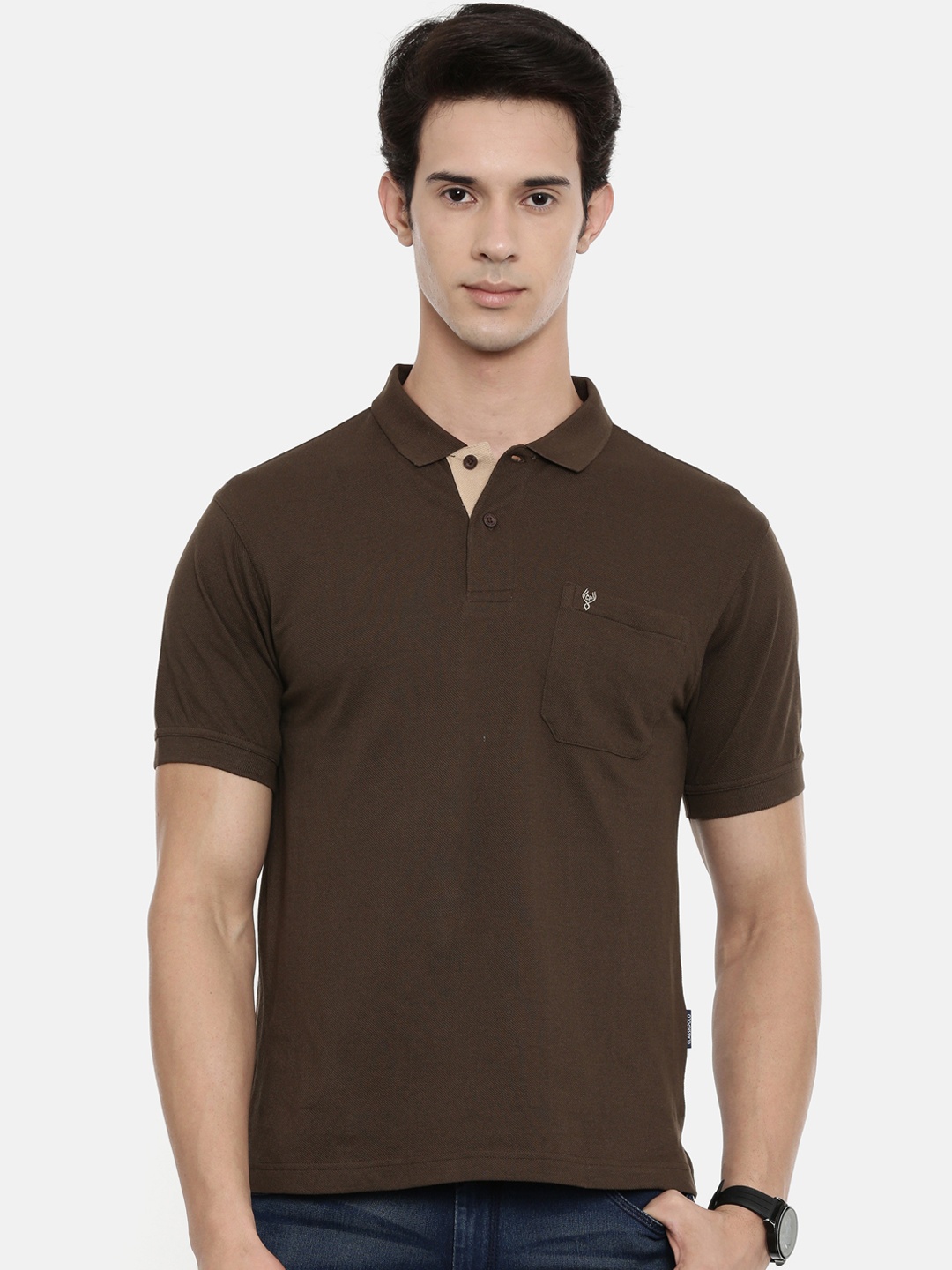 

Classic Polo Men Olive Brown Solid Polo Collar Slim Fit T-shirt