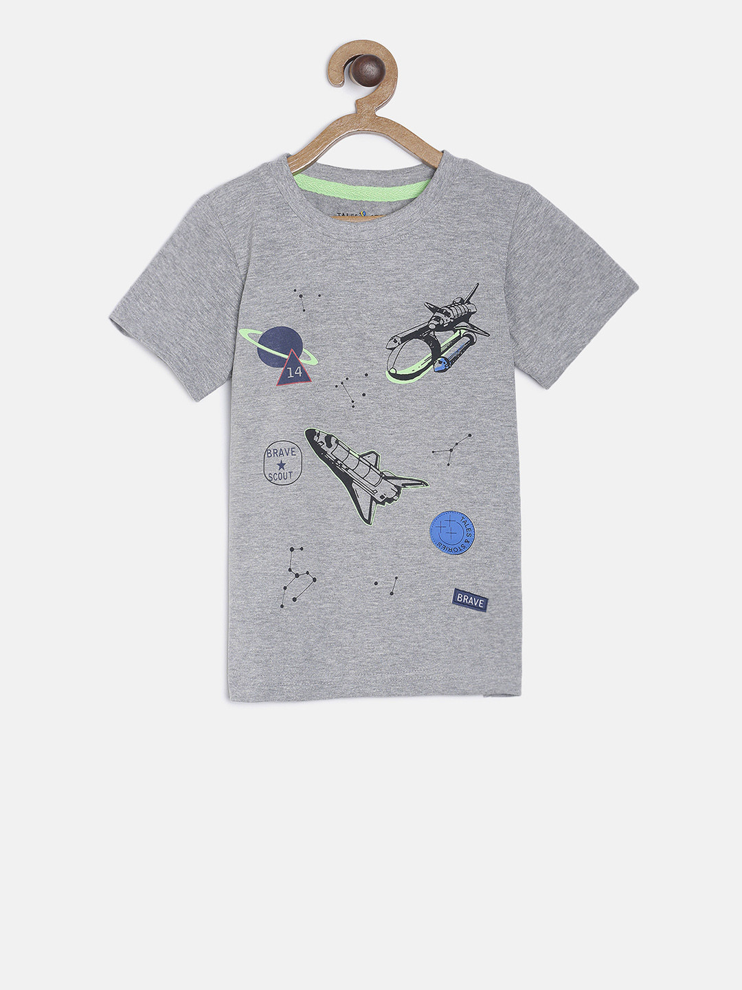 

TALES & STORIES Boys Grey Printed Round Neck T-shirt