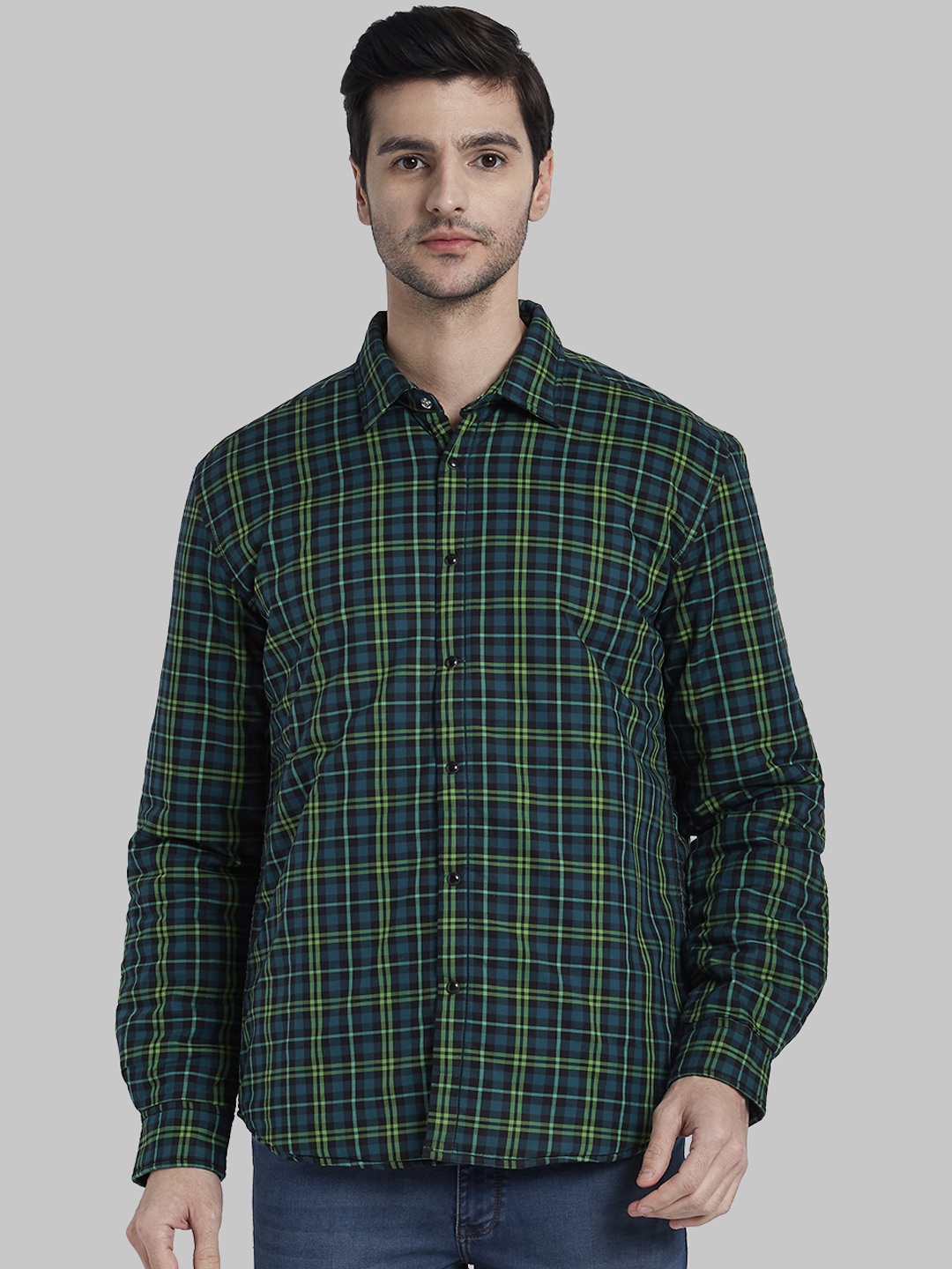 

Parx Men Green & Teal Regular Fit Checked Casual Shirt