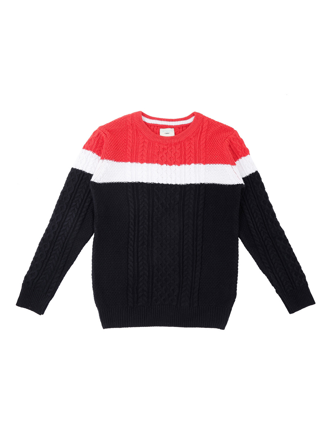 

Pantaloons Junior Boys Orange & White Colourblocked Sweater