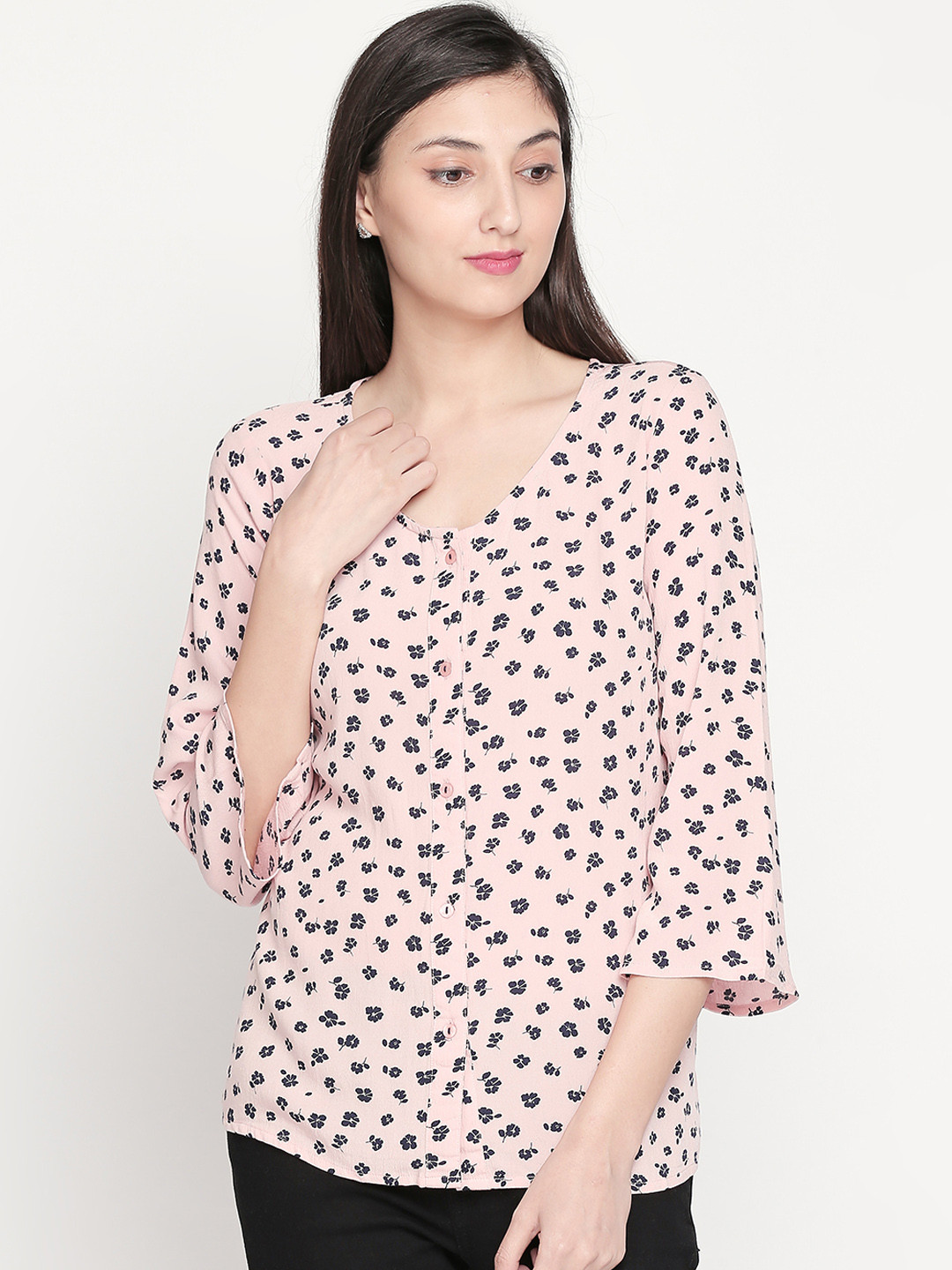 

Honey by Pantaloons Women Pink & Pink Floral Print Top