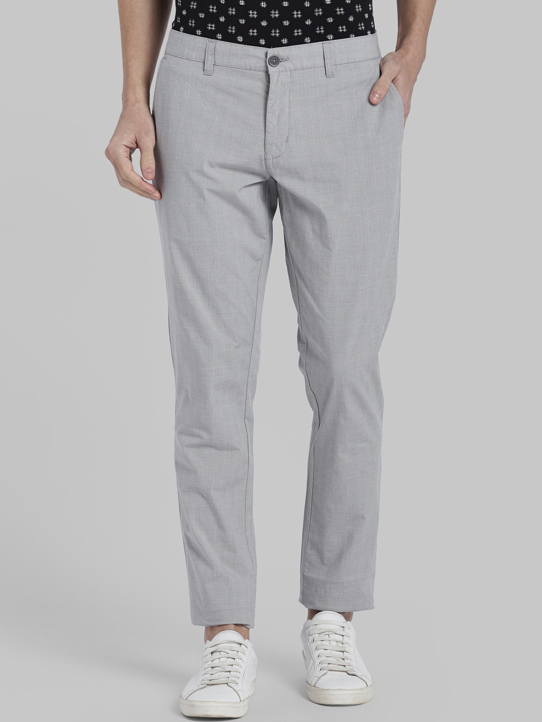 

Parx Men Grey Regular Fit Self Design Regular Trousers