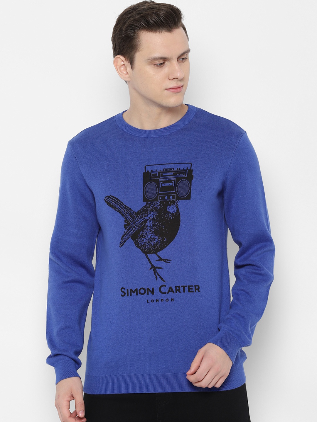 SIMON CARTER LONDON Men Blue & Black Printed Sweater