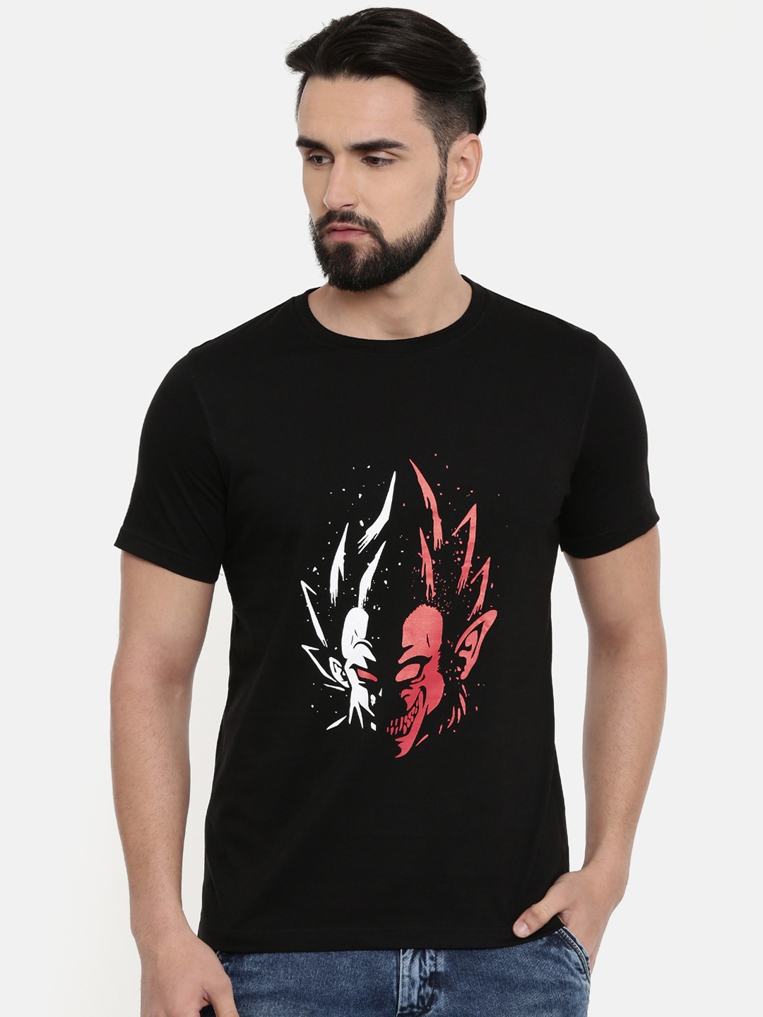 

Bushirt Men Black Printed Round Neck Pure Cotton T-shirt
