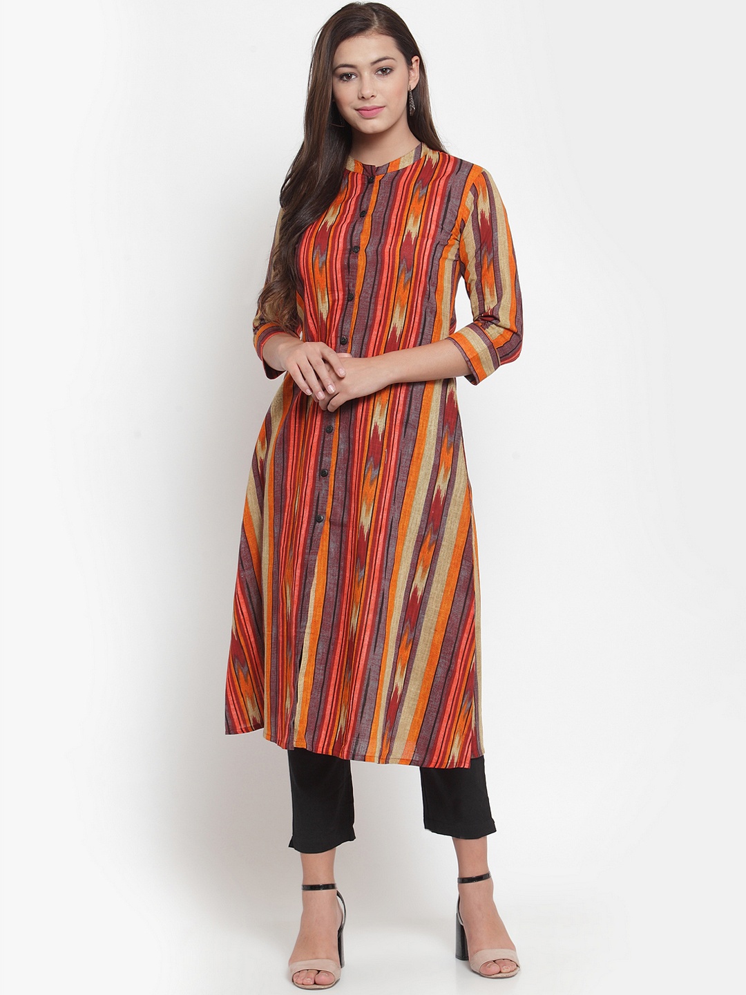 

Indibelle Women Multicoloured Striped Straight Kurta, Multi