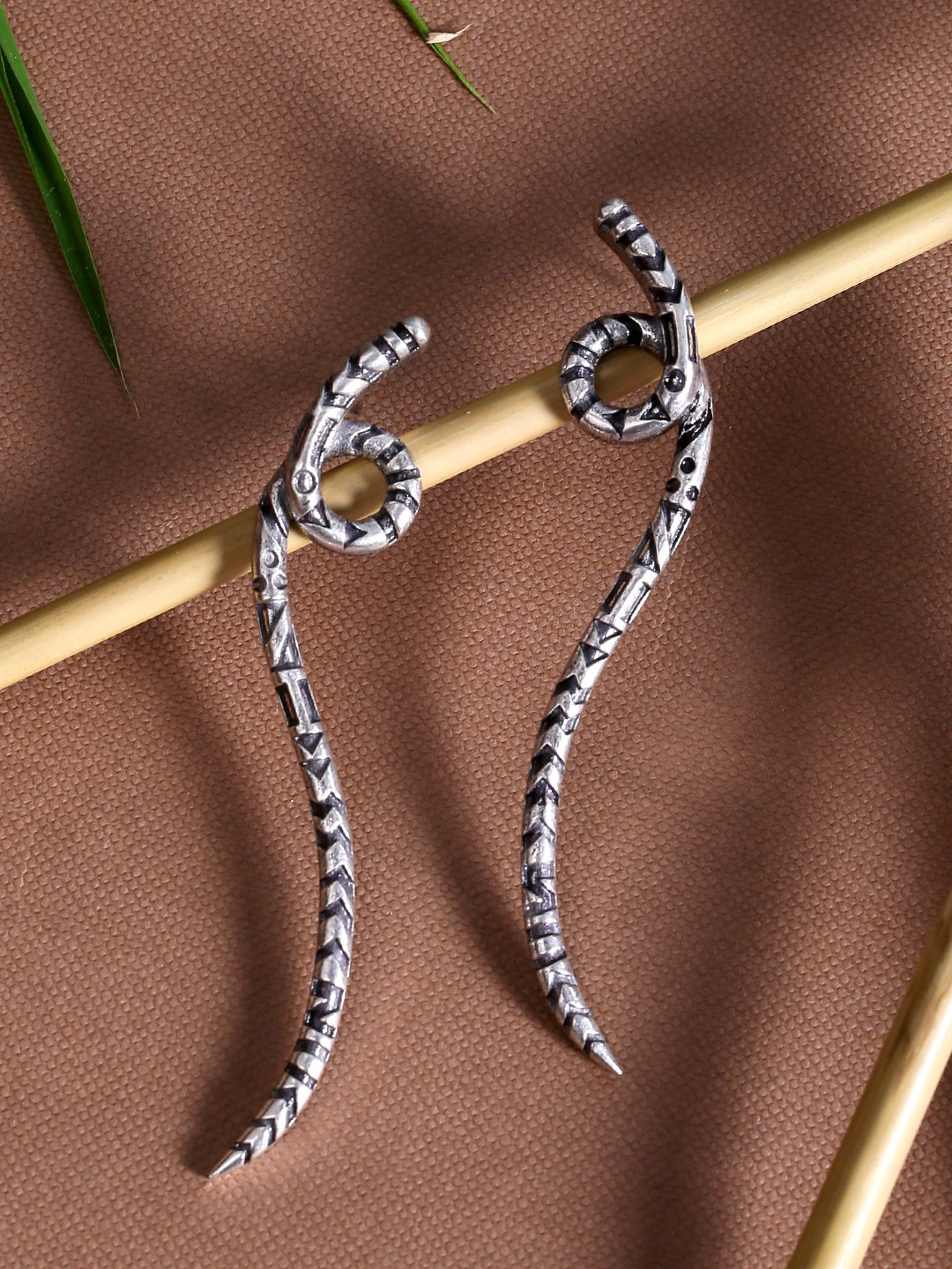 

Voylla Silver-Plated & Black Oxidised Geometric Drop Earrings
