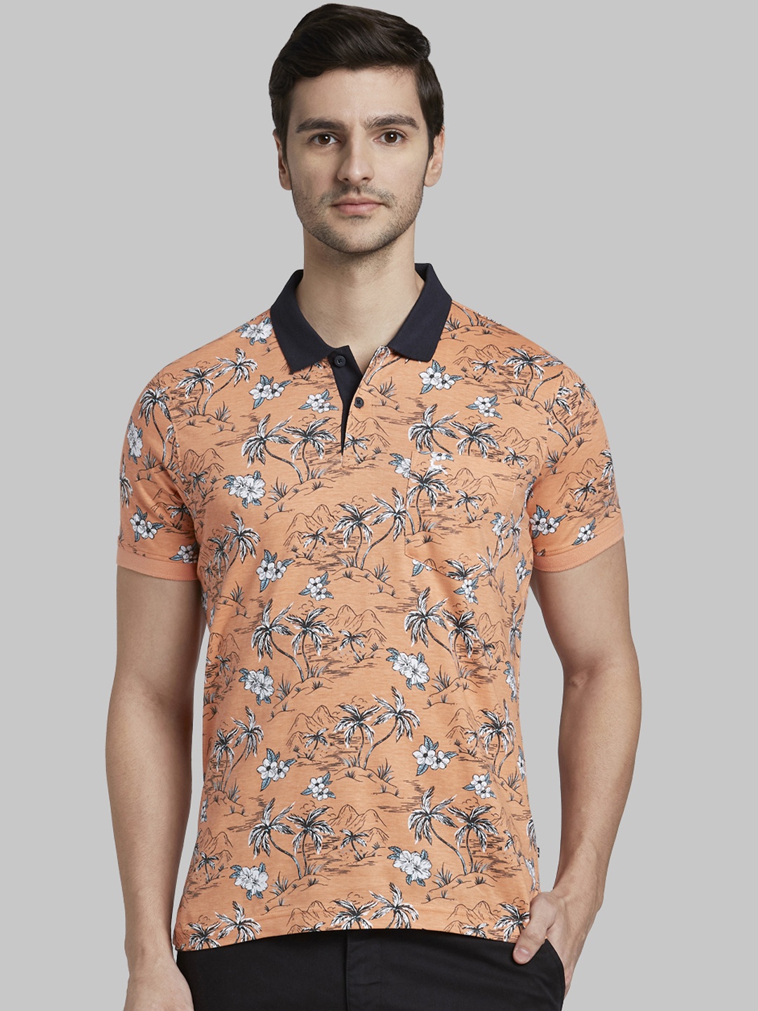 

Parx Men Orange Printed Polo Collar T-shirt