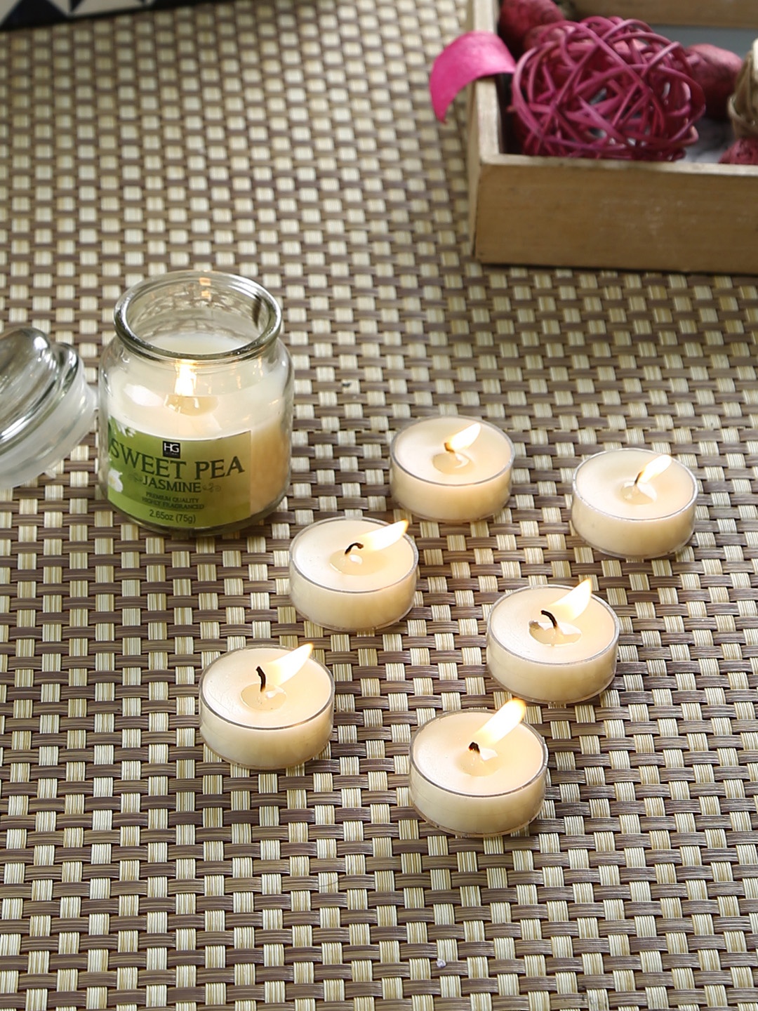

HOSLEY Set of 7 White Sweet Pea Jasmine Scented Jar Candle With Tealights