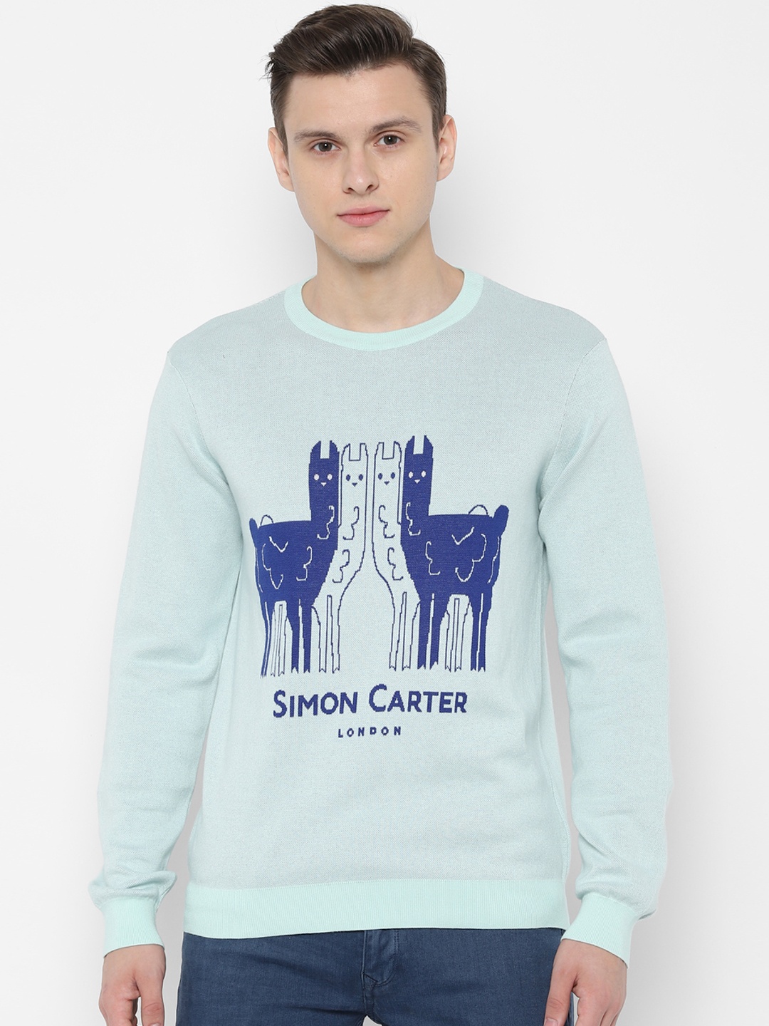 

SIMON CARTER LONDON Men Blue Solid Sweater
