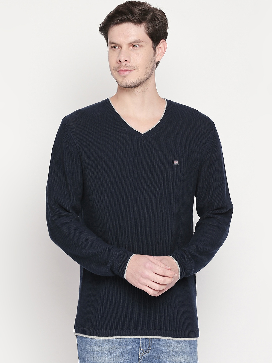 

BYFORD by Pantaloons Men Navy Blue Solid Sweater