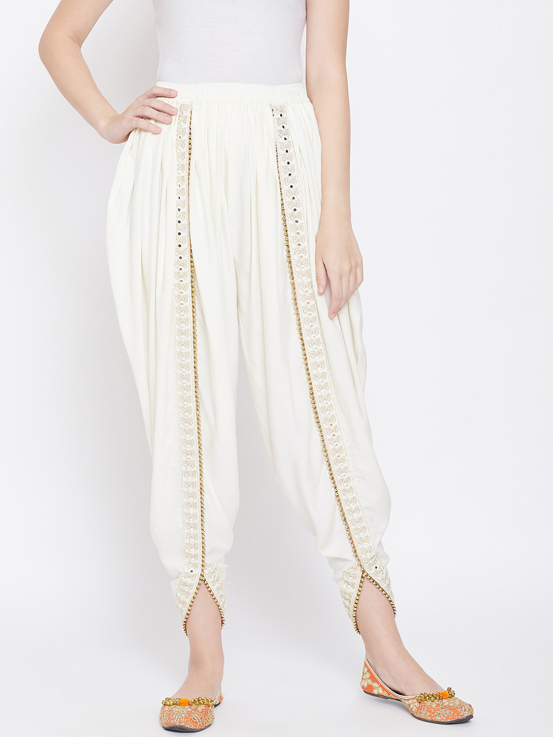 

Castle Women Off-White Solid Dhoti Salwar With Embellished Border