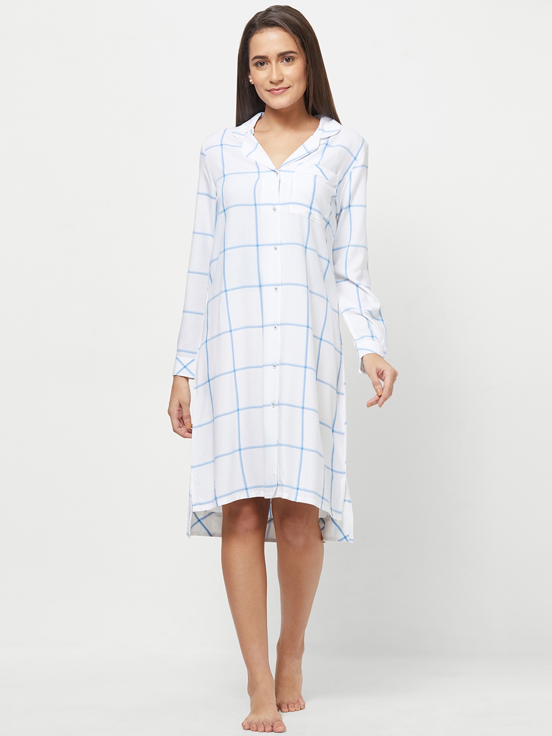 

Mystere Paris Women White Checked Nightdress