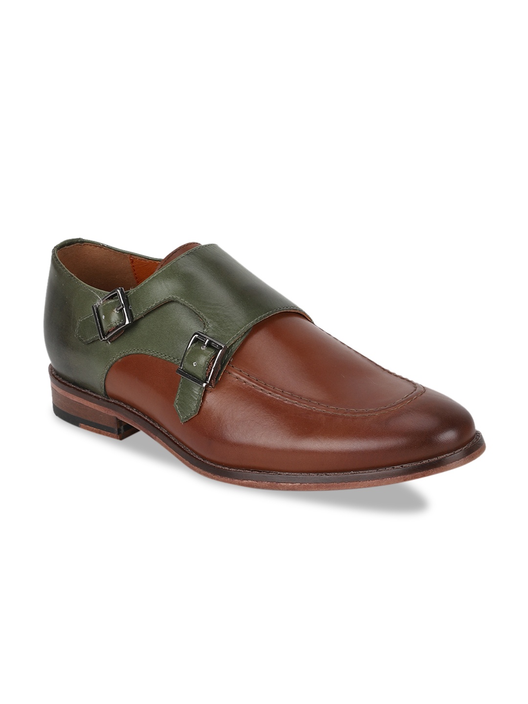 

SIMON CARTER LONDON Men Brown & Olive Green Leather Formal Monks