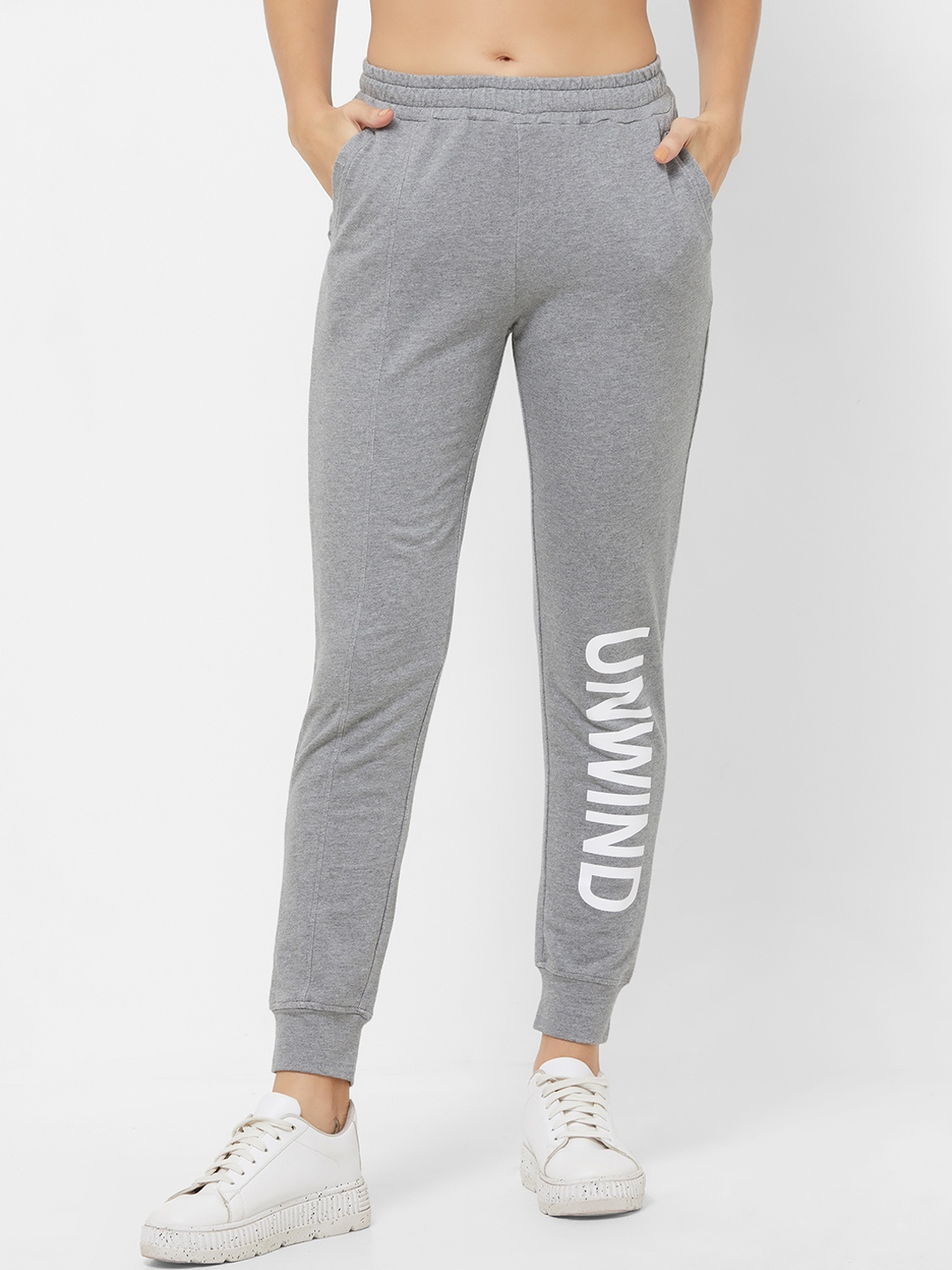 

Mystere Paris Women Grey Solid Track Joggers, Grey melange