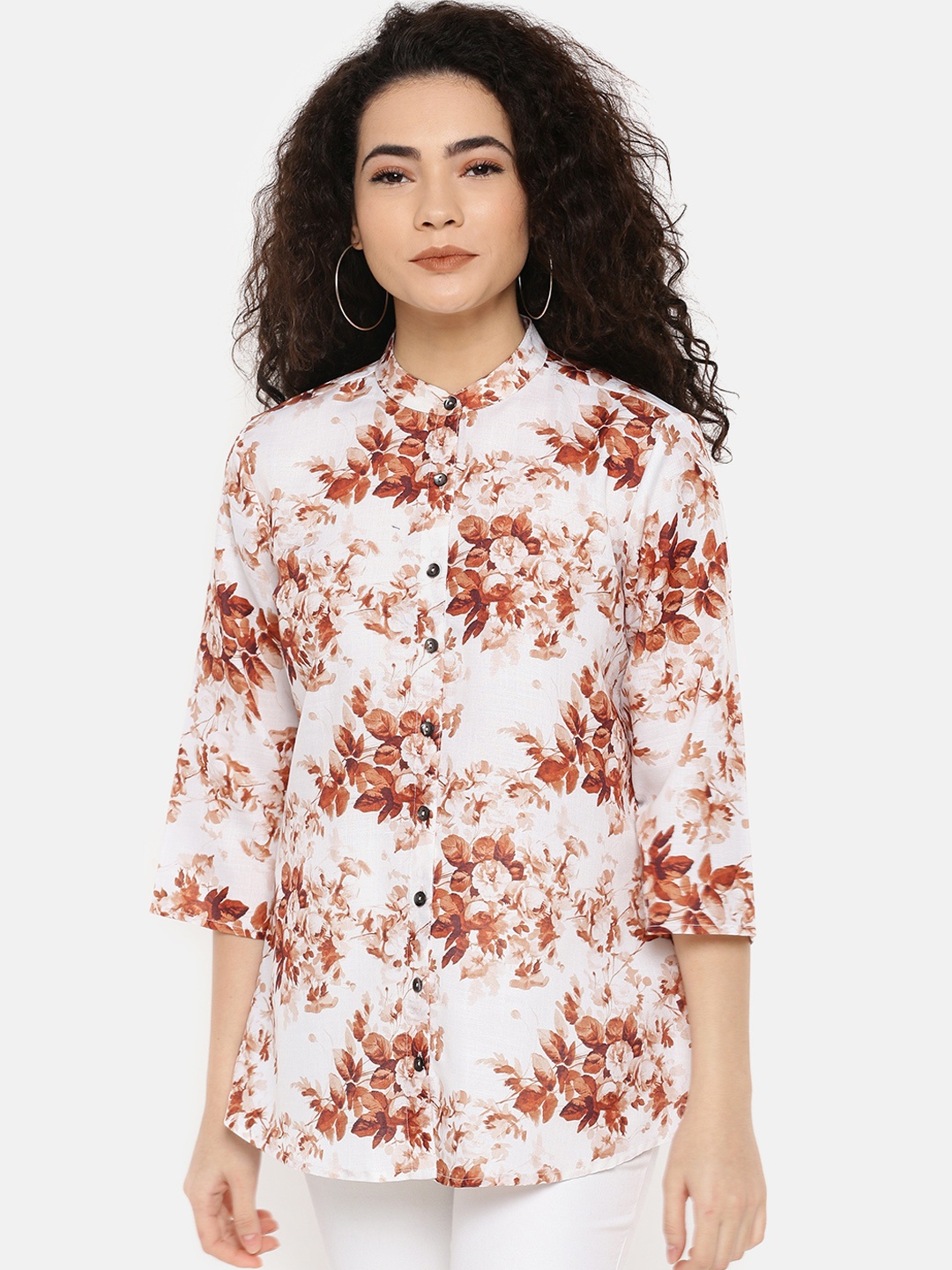 

IDK Women White Printed Shirt Style Top