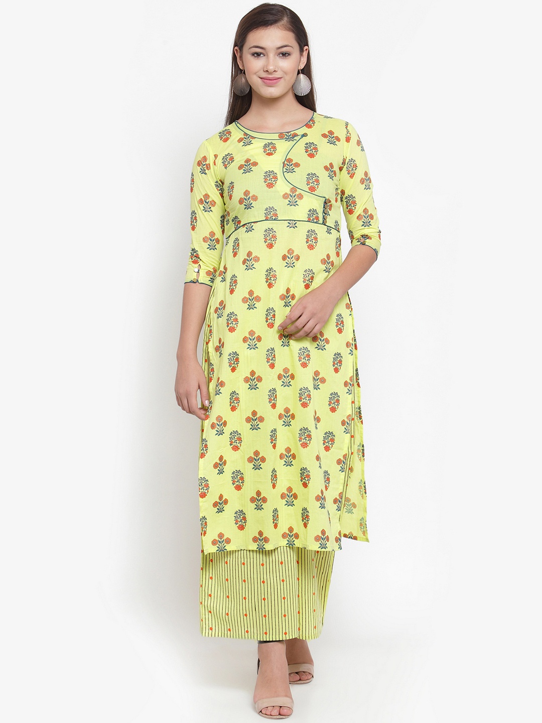 

Indibelle Women Yellow & Orange Printed Straight Kurta