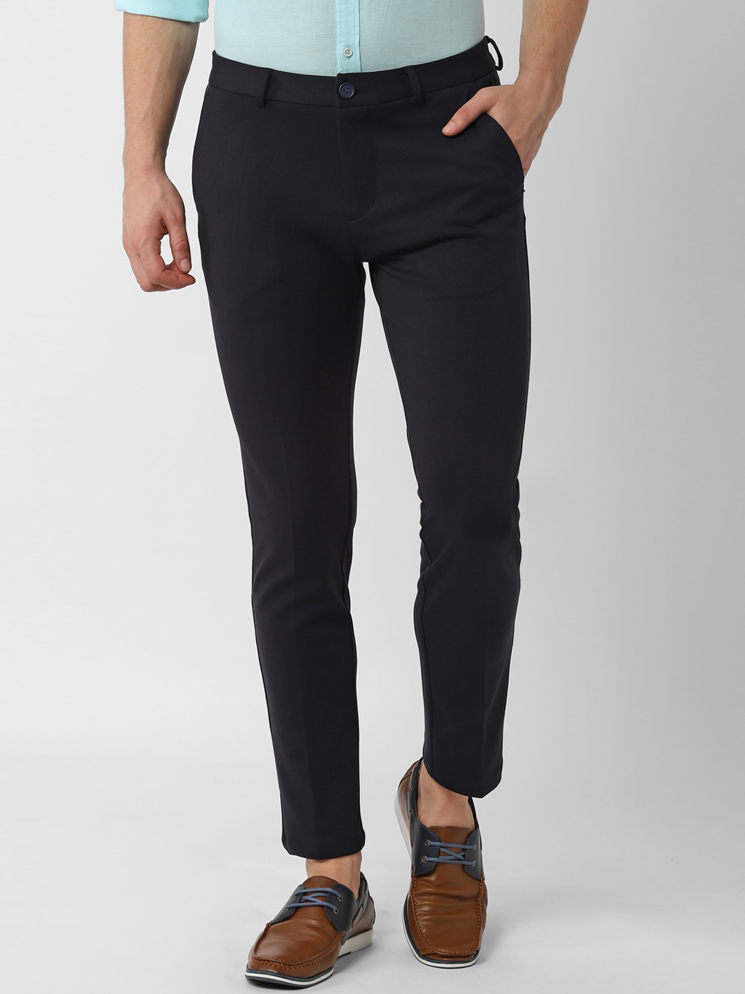 

Peter England Men Navy Blue Slim Fit Solid Regular Trousers