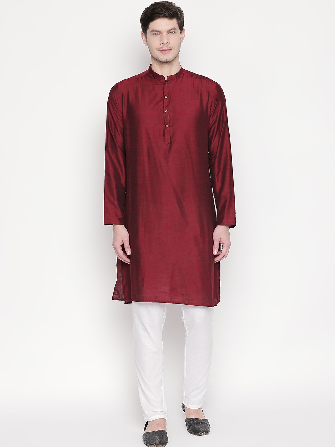 

indus route by Pantaloons Men Maroon Solid Straight Kurta