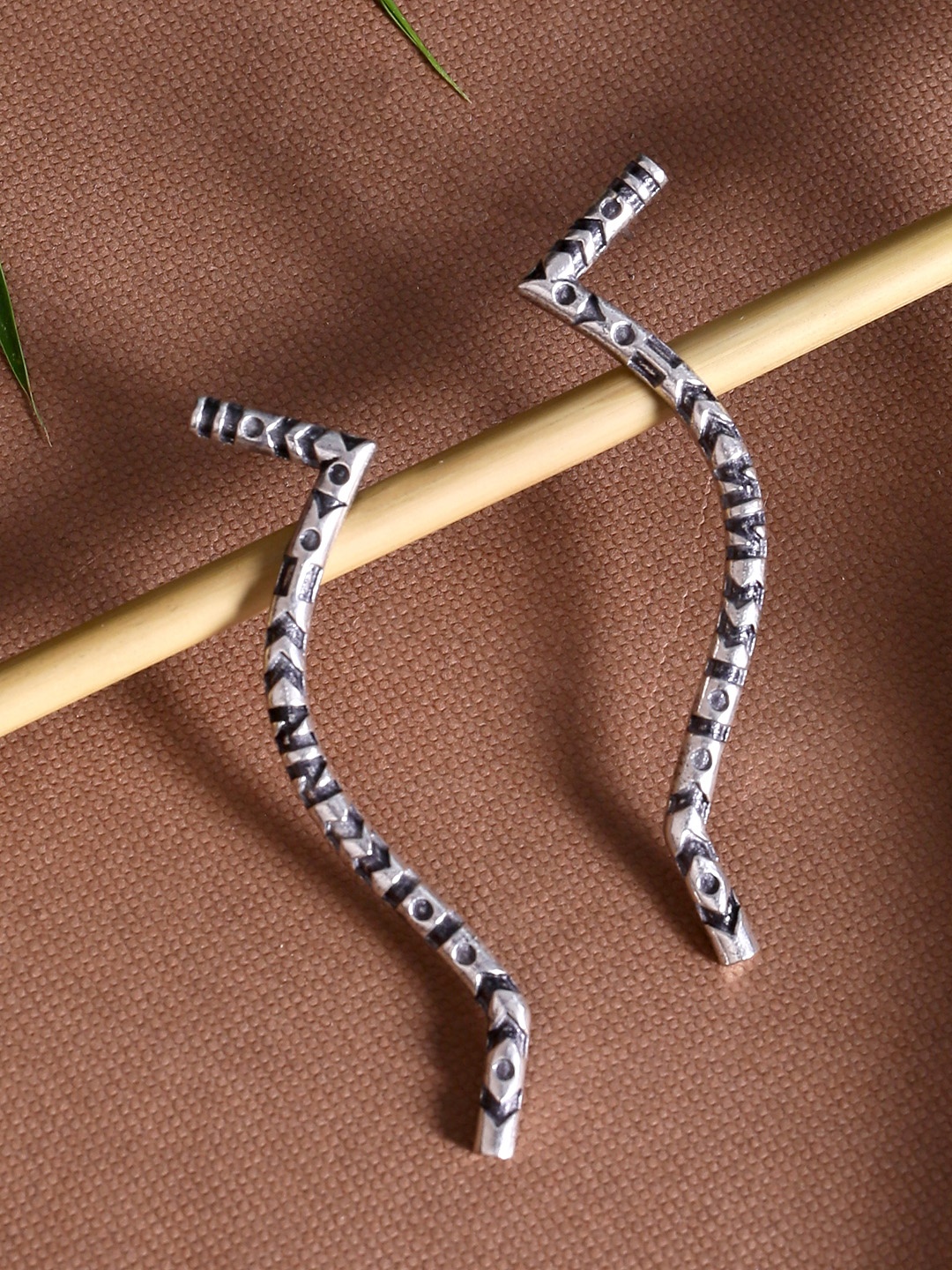 

Voylla Silver-Plated & Black Oxidised Geometric Drop Earrings