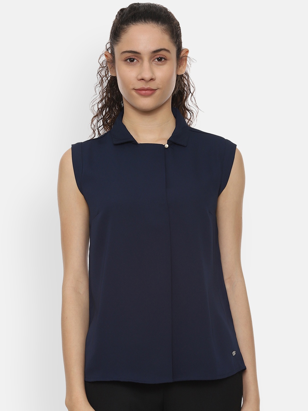 

Allen Solly Woman Women Navy Blue Solid Shirt Style Top
