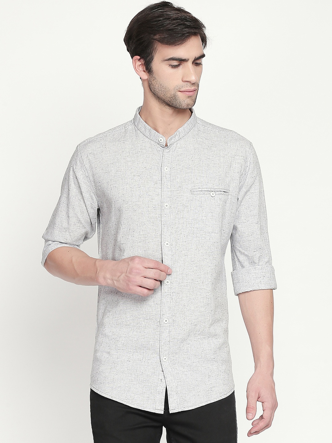 

Mufti Men Grey Slim Fit Solid Casual Shirt