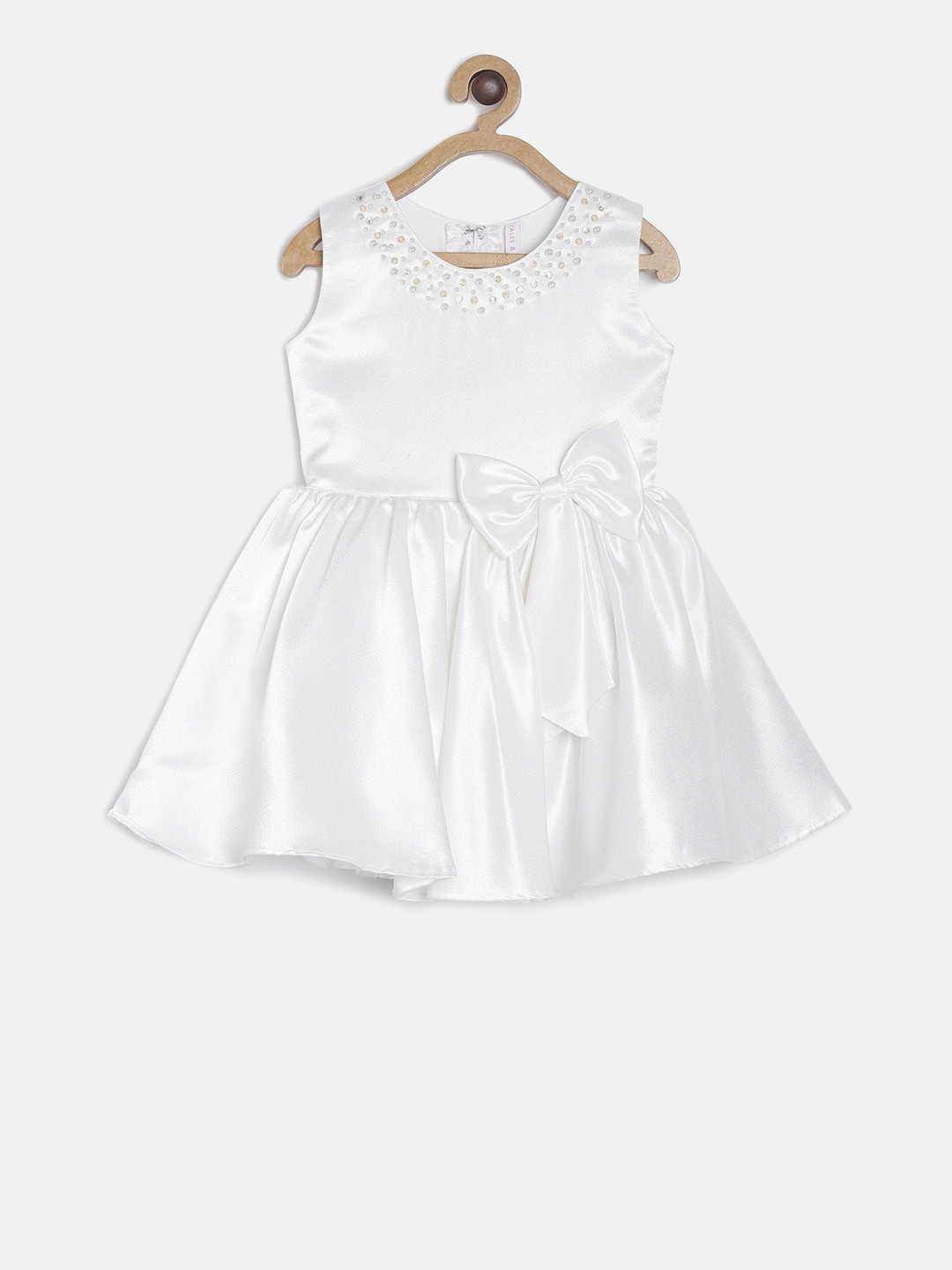 

TALES & STORIES Girls White Solid Fit and Flare Dress