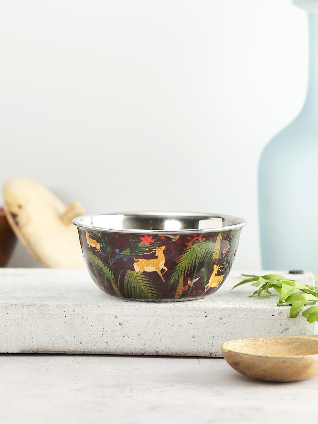 

India Circus by Krsnaa Mehta Maroon & Green 200 ml Stainless Steel Enamelled Bowl