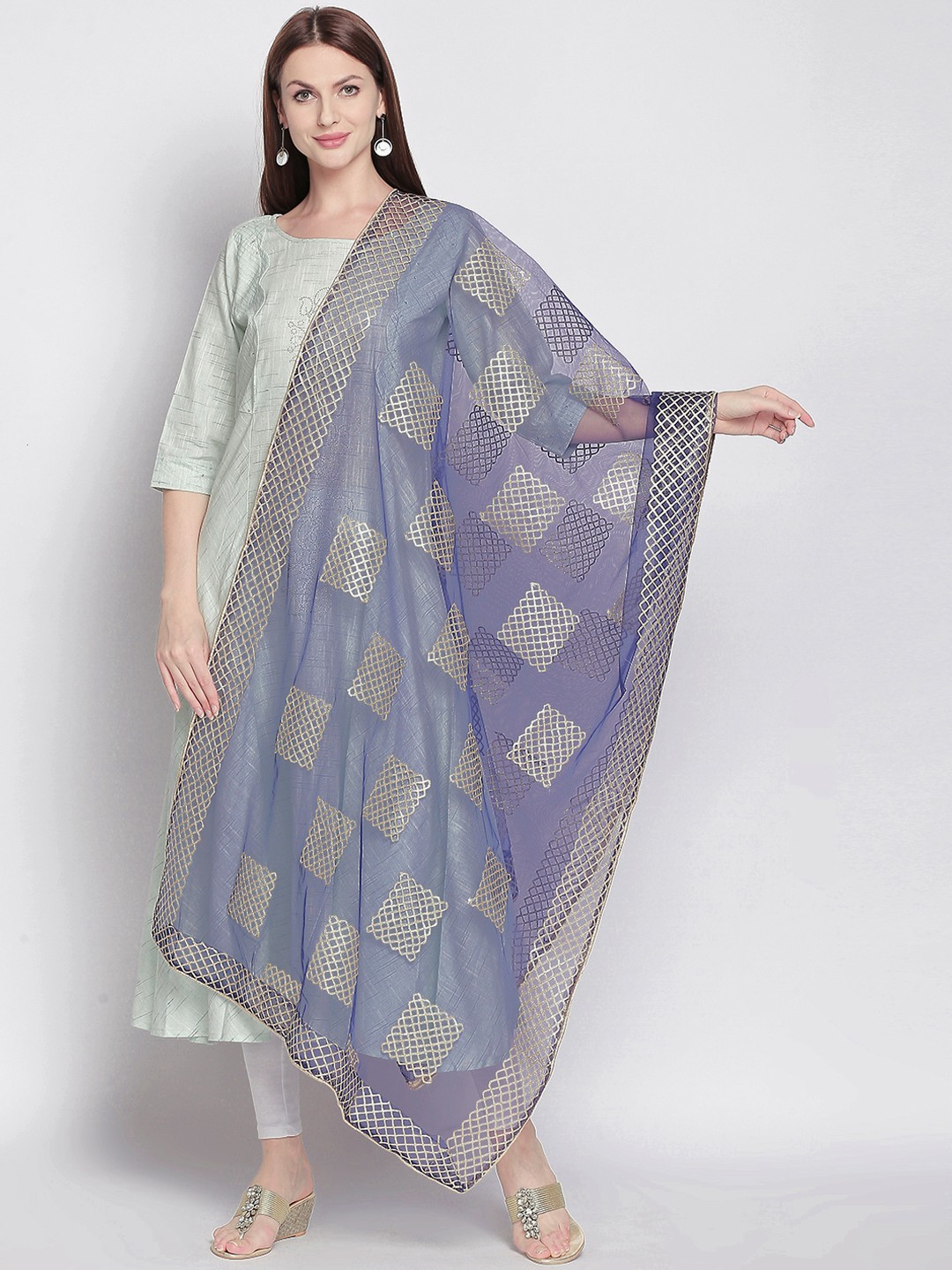 

Dupatta Bazaar Navy Blue & Gold-Toned Embroidered Dupatta