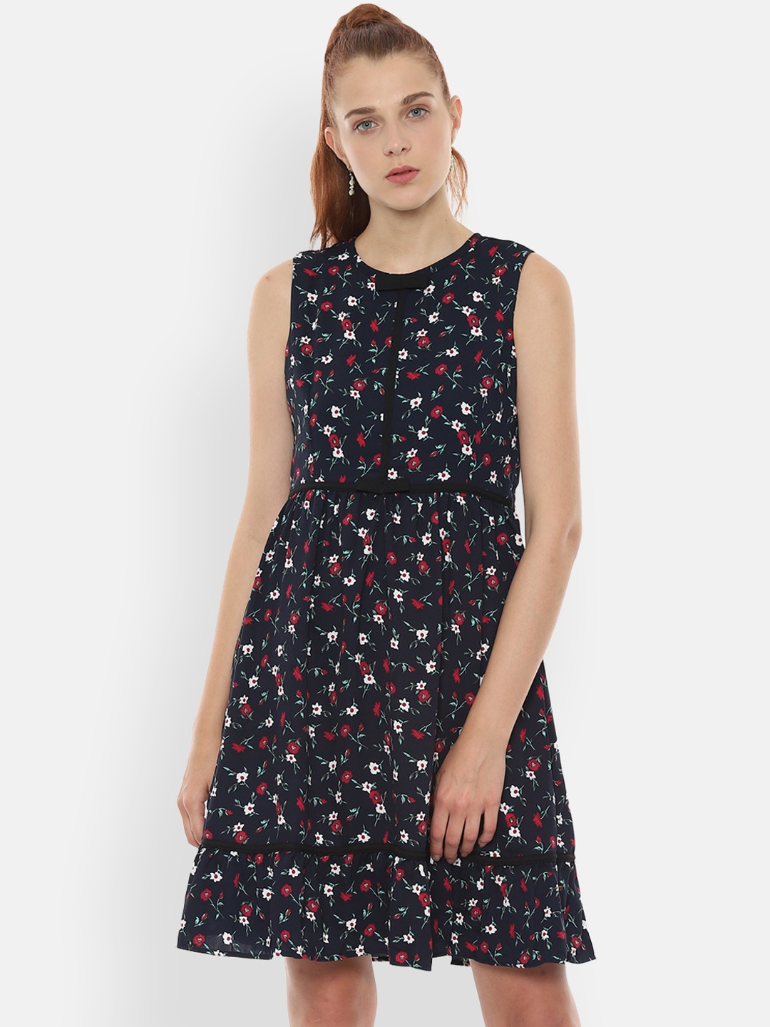 

Van Heusen Woman Navy Blue Printed Fit and Flare Dress