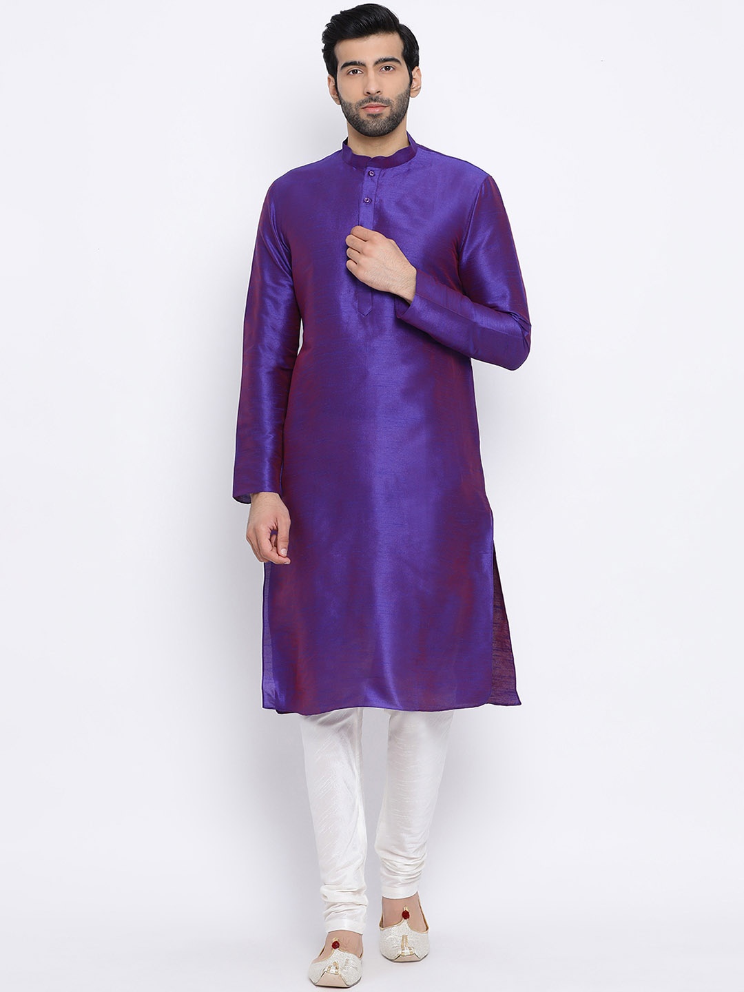 

NAMASKAR Men Purple Solid Straight Kurta