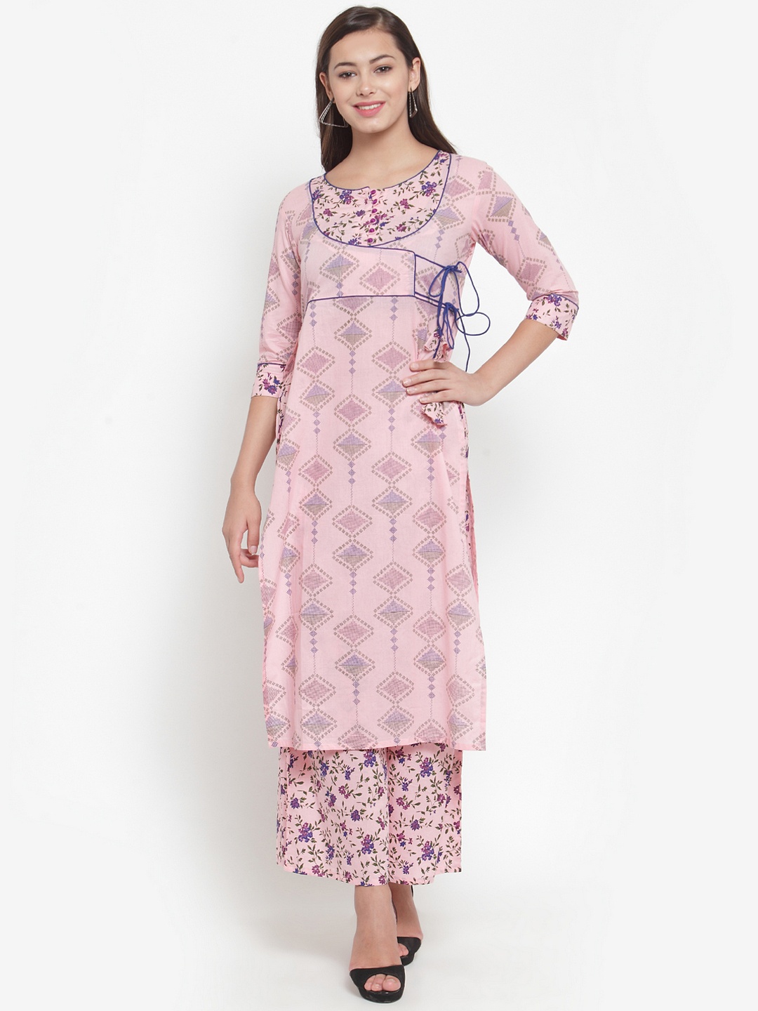 

Indibelle Women Pink & Blue Printed Kurta with Palazzos