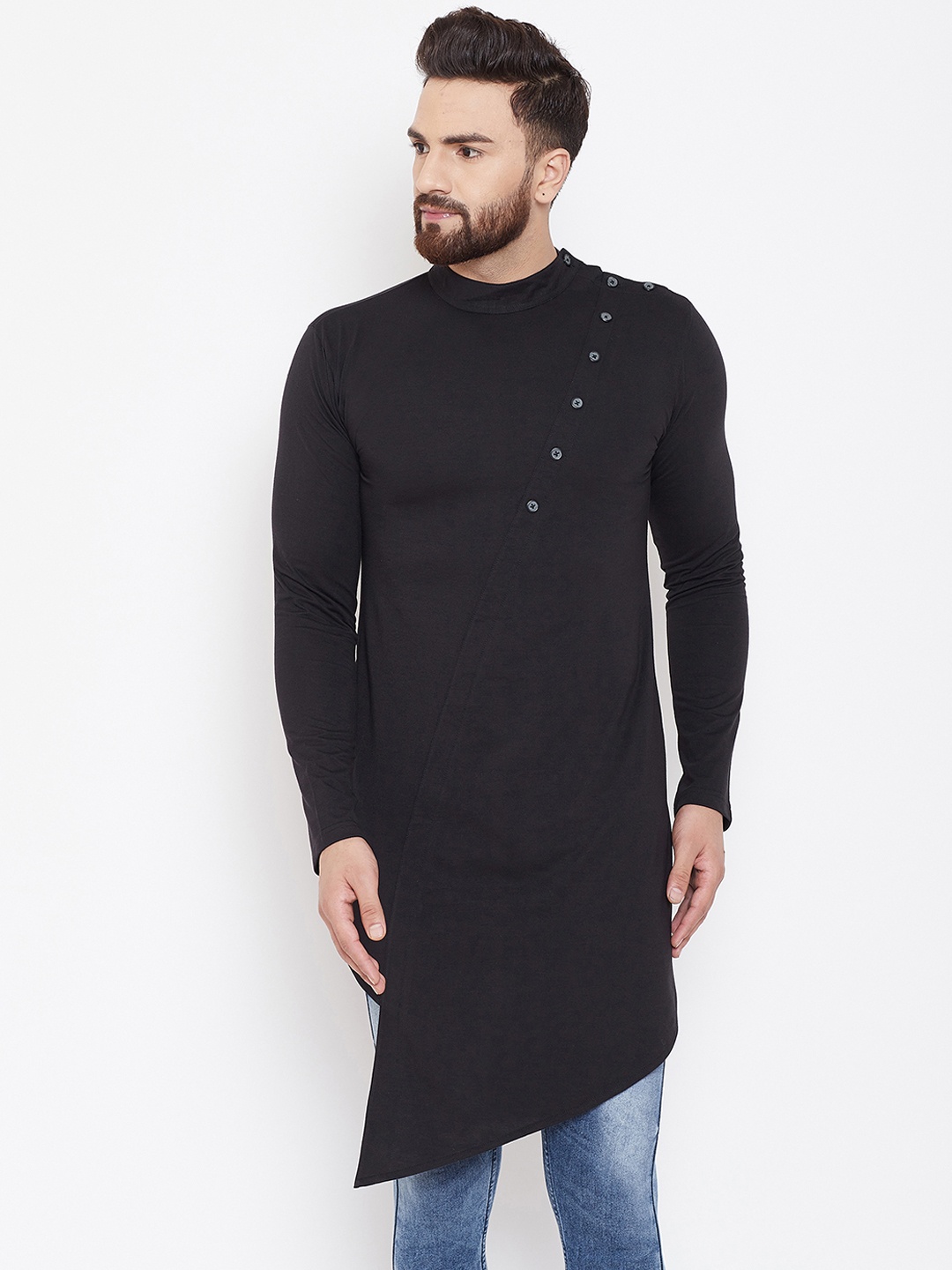 

CHILL WINSTON Men Black Solid Straight Kurta